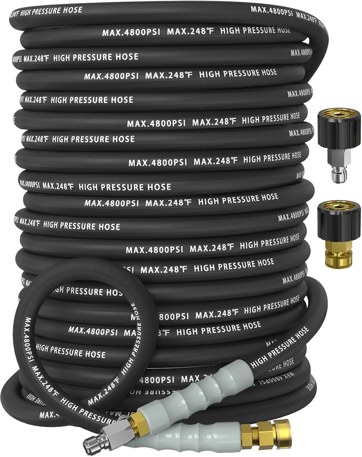 3/8" Pressure Washer Hose 150FT 4800 PSI, Kink Resistant Steel Braided Layer & NonMarking Rubber for Hot/Cold Water, High Power Washer Hose With 3/8 Inch Quick Connect & M22 Fitting, Black