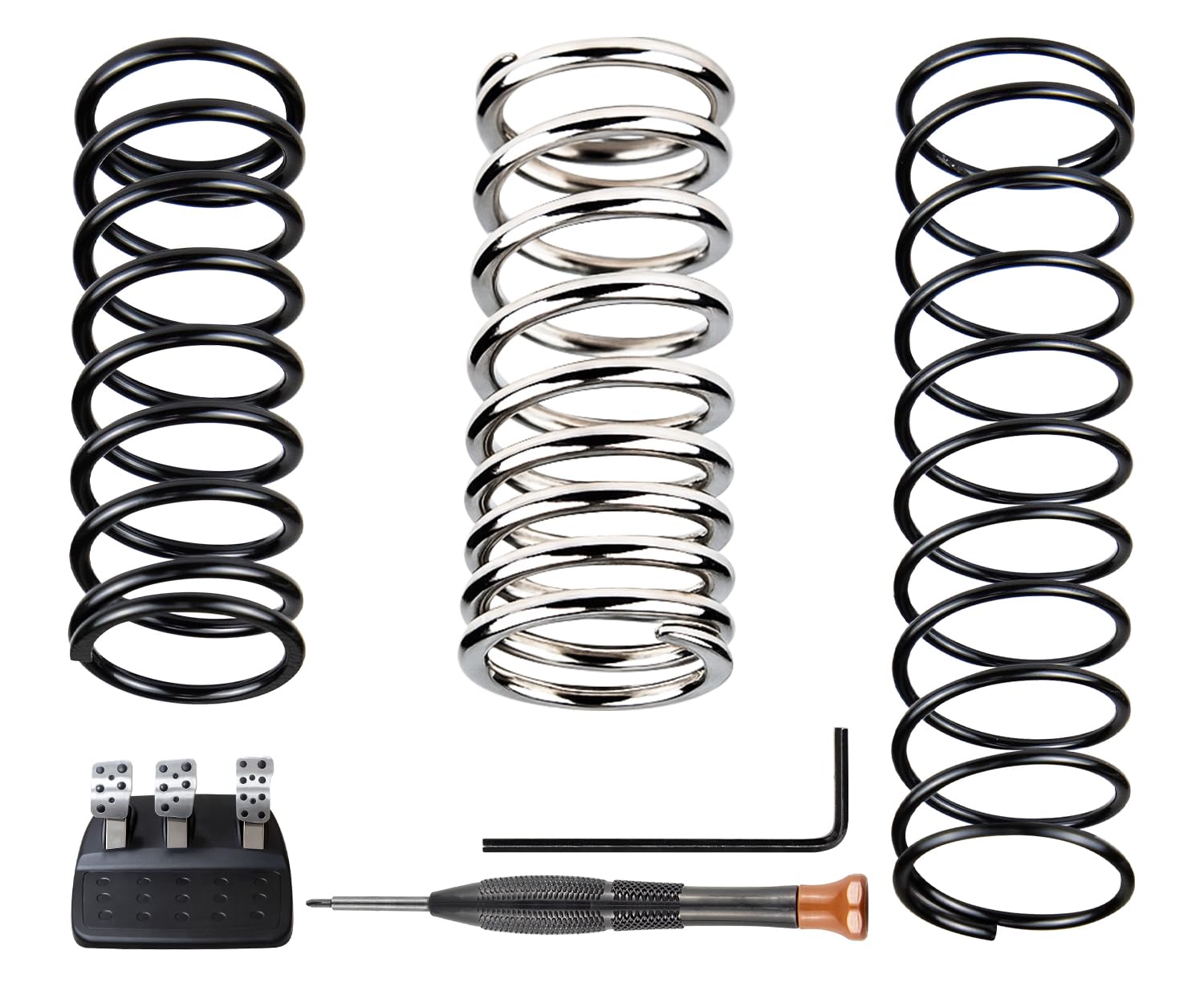 SOULWIT 3 Pezzi Ritorno Molla del Pedale Volante Corsa per Logitech G25/G27/G29/G920/G923 - Freno, Acceleratore, Frizione Molle in Acciaio al Manganese - 1Argento + 2Nero