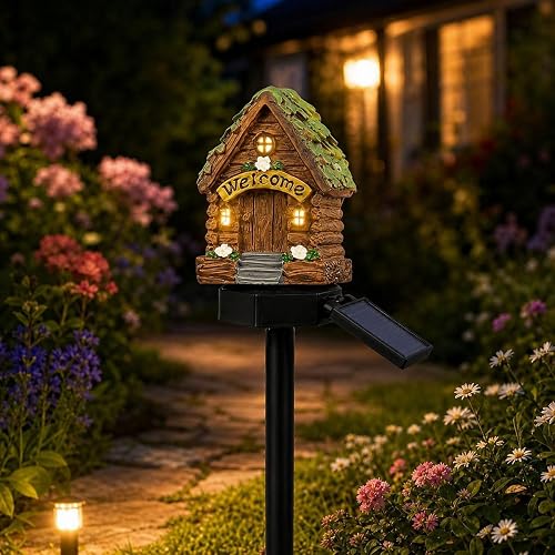 Solar Fairy-Tale Mushroom Cottage Garden Light,Waterproof LED Outdoor Mushroom House