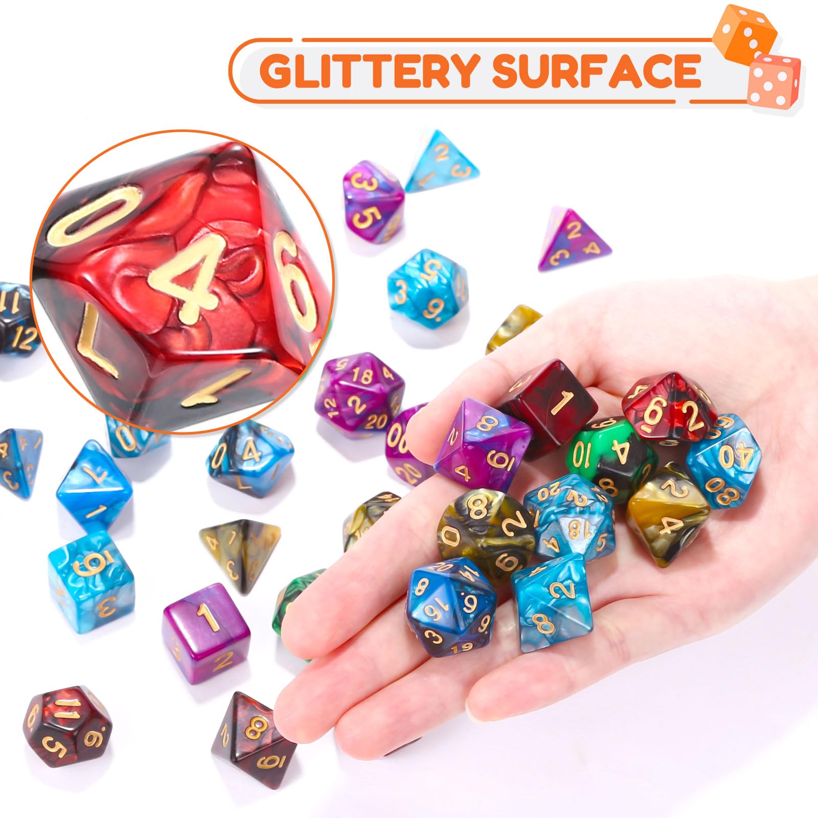 6 x 7 (42 sztuki) wielościennych kostek zestaw z workiem podwójnych kolorów, zestaw wielościennych kostek do gry w lochy i smoki, DND RPG, MTG, W20, W12, W10, W8, W6, W4, gry karciane