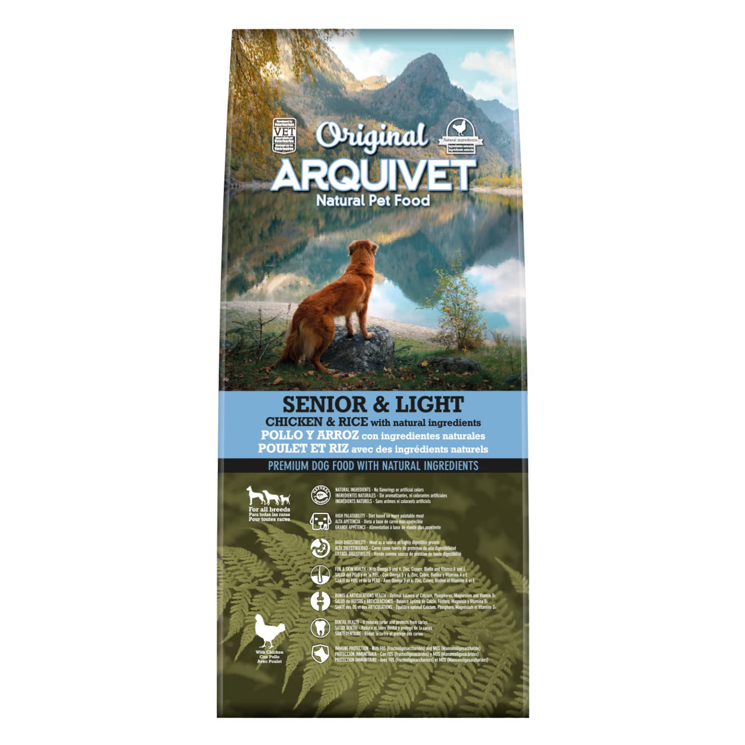 Arquivet Original Senior Y Light - Pienso para Perros Adultos Mayores - Pollo y Arroz - Marrón, 12 kg (Paquete de 1)