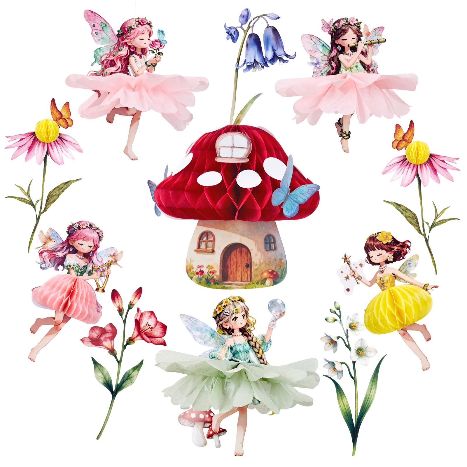 SUNBEAUTY 11Pcs Fairy Mushroom First Birthday Party Decoration Paper Flower — image 1