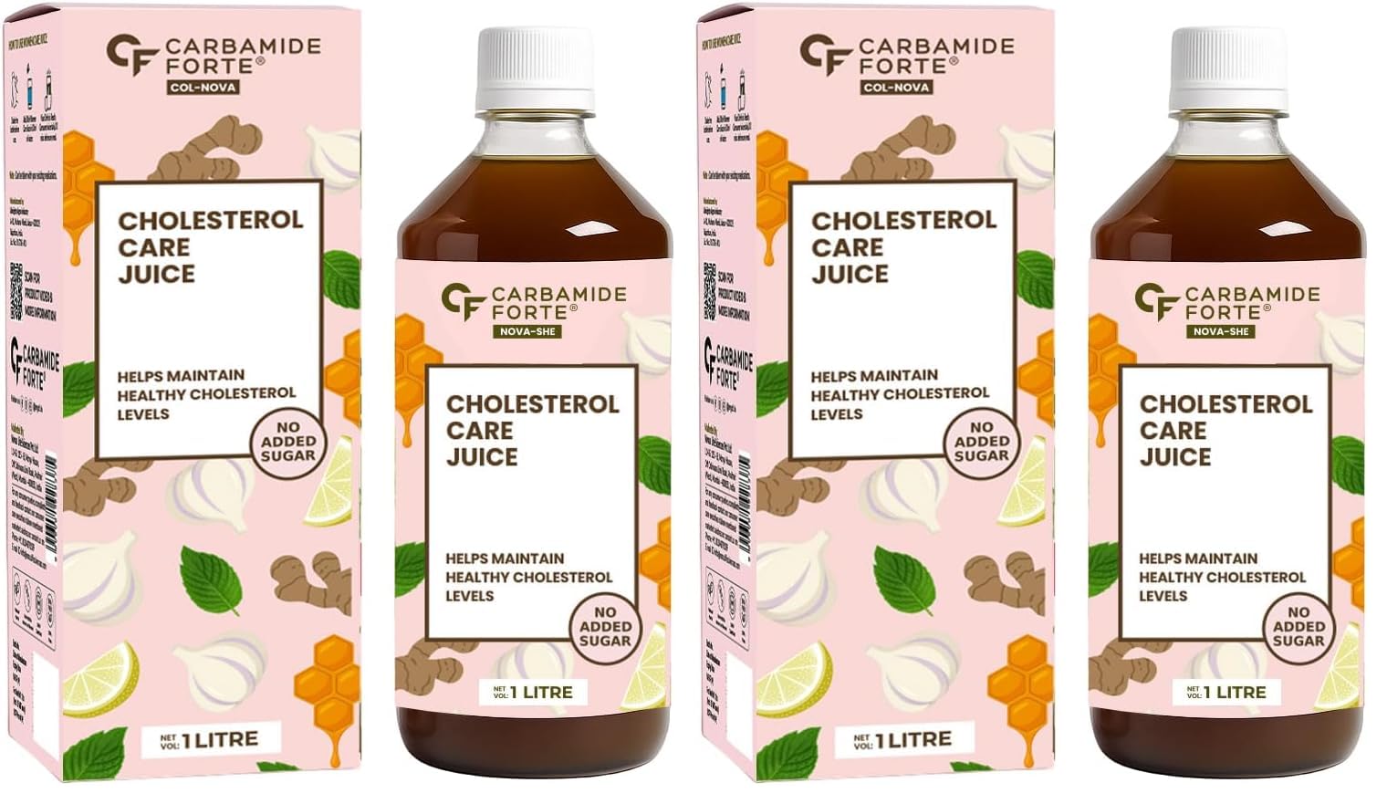 carbamide forte ayurvedic cholesterol care juice - 1l | cholesterol juice contains honey with apple cider ginger garlic, helps in digestion (pack of 2)