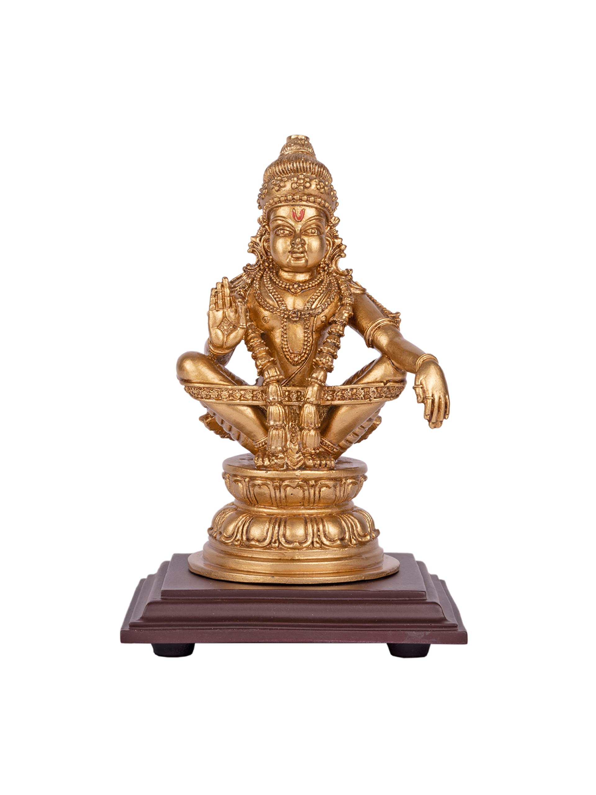 Lord Ayyappan Statue, God Ayyappan Resin Idol, Gold Finish - 6 Inch Height