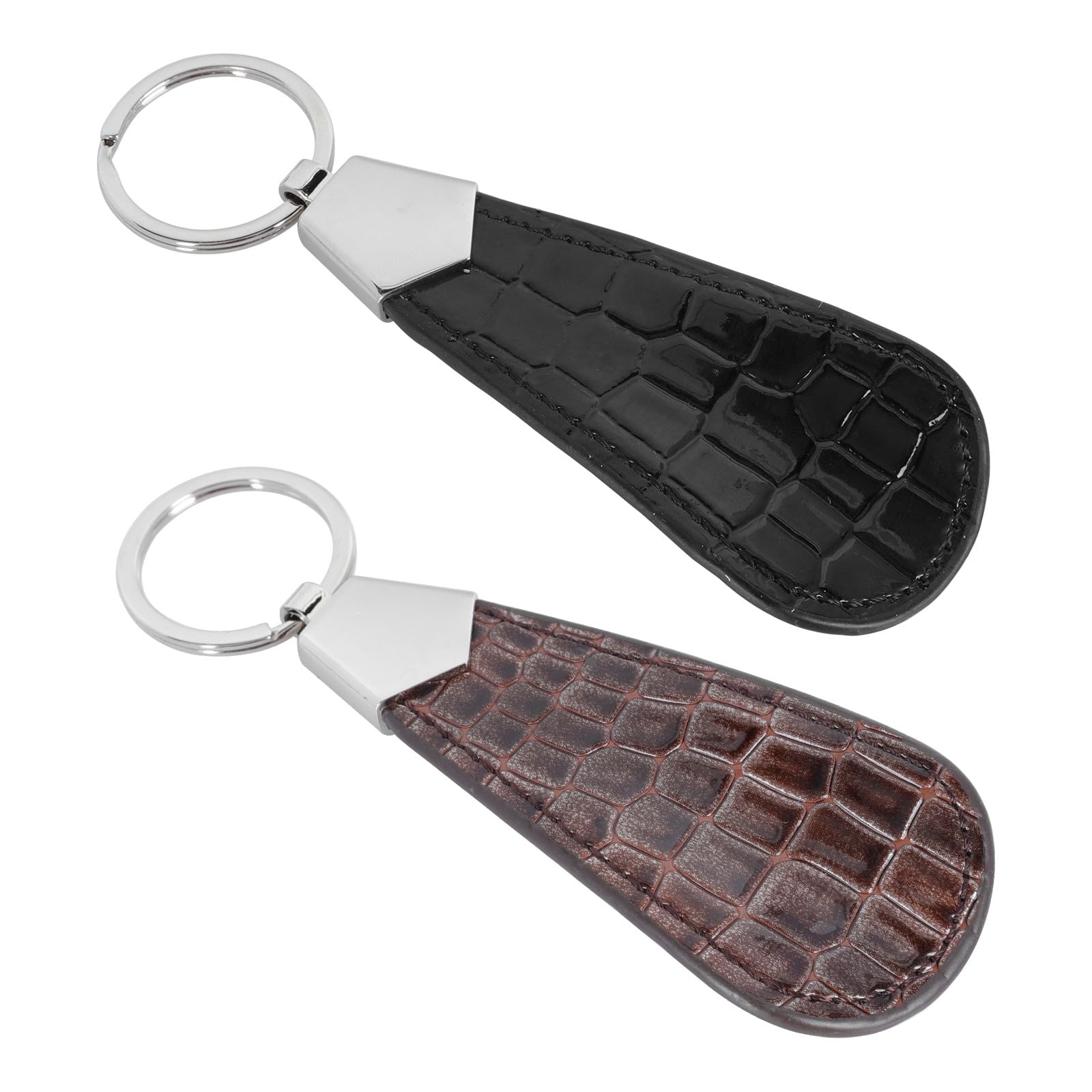 HOMSFOU Calzador Portátil de Pu con Llavero, Tamaño Mini, 2 Unidades en Negro y Marrón con Textura, Accesorio Práctico para Viaje y Cuidado del Calzado