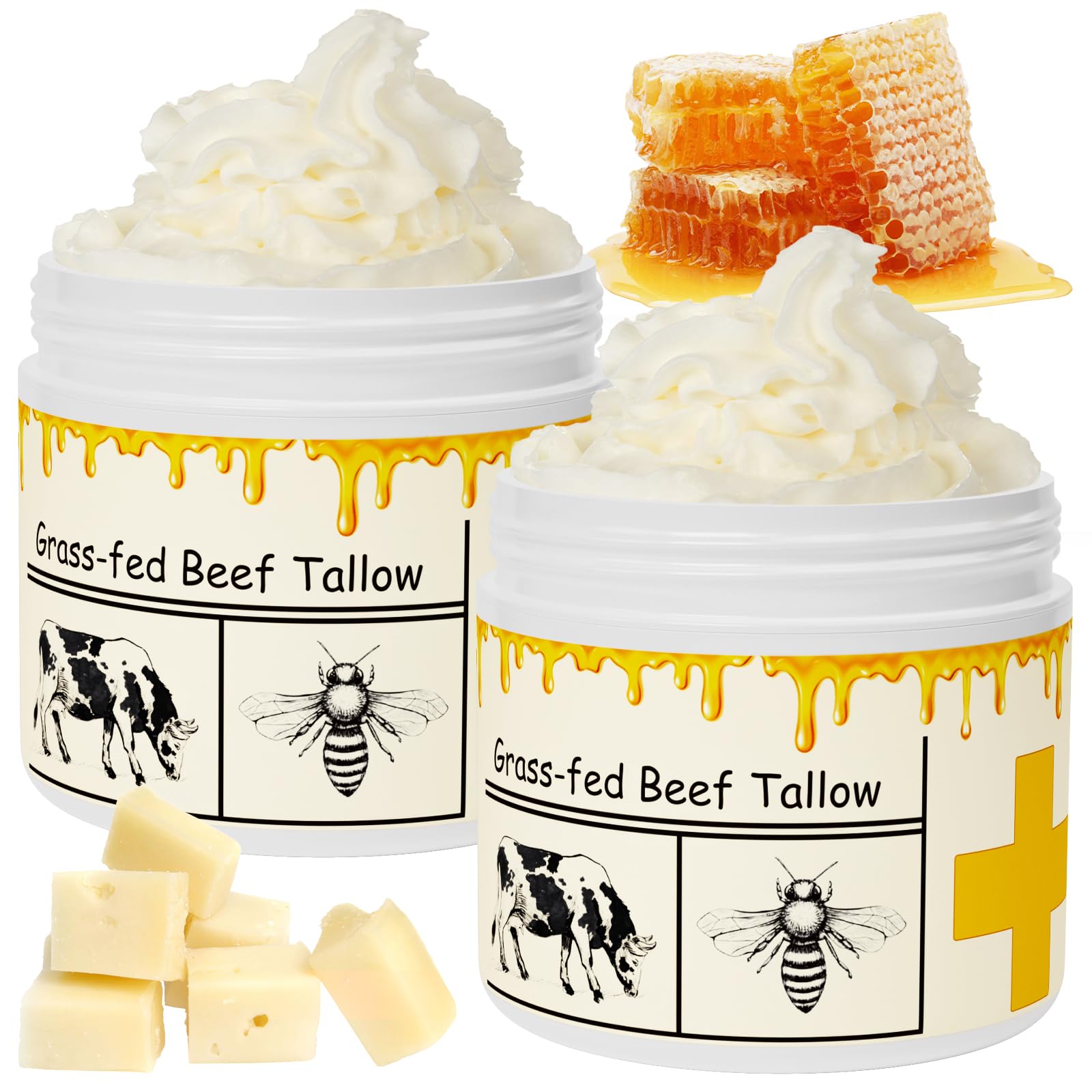 mkzea Beef Tallow for Skin, Beef Tallow, Tallow and Honey Cream, Grass Fed Beef Tallow, Whipped Beef Tallow for Face Moisturizer for All Purpose with