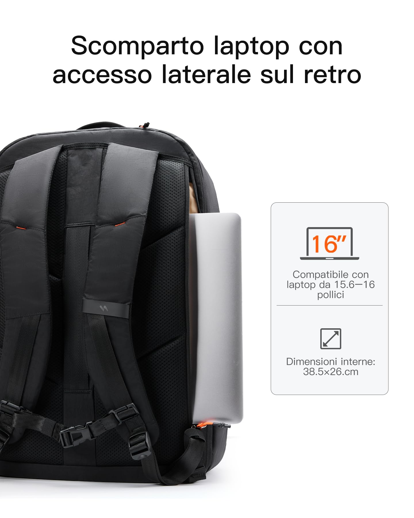 Inateck Zaino Viaggio leggero 38.5-46.2L Espandibile,Adatto alla TSA, Zaini per Portatili fino a 15.6-16 Pollici, per Uomo e Donna, per Viaggi, Escursioni all'aperto,Nero