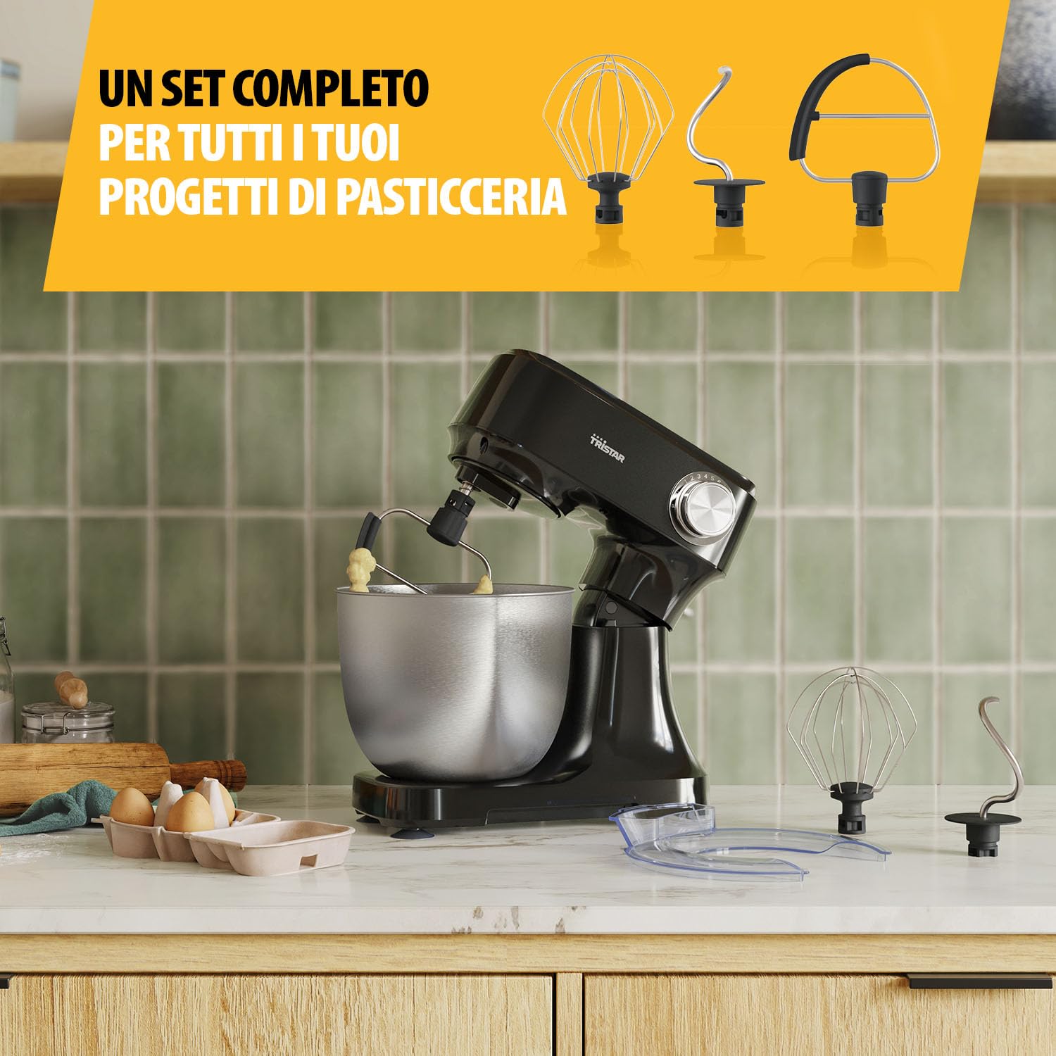 Robot da Cucina Tristar con Ciotola in Acciaio Inox da 4,5 L, Potenza 800 W, 12 Velocità con Funzione Pulse, Testa Inclinabile, Paraspruzzi, MX-4870