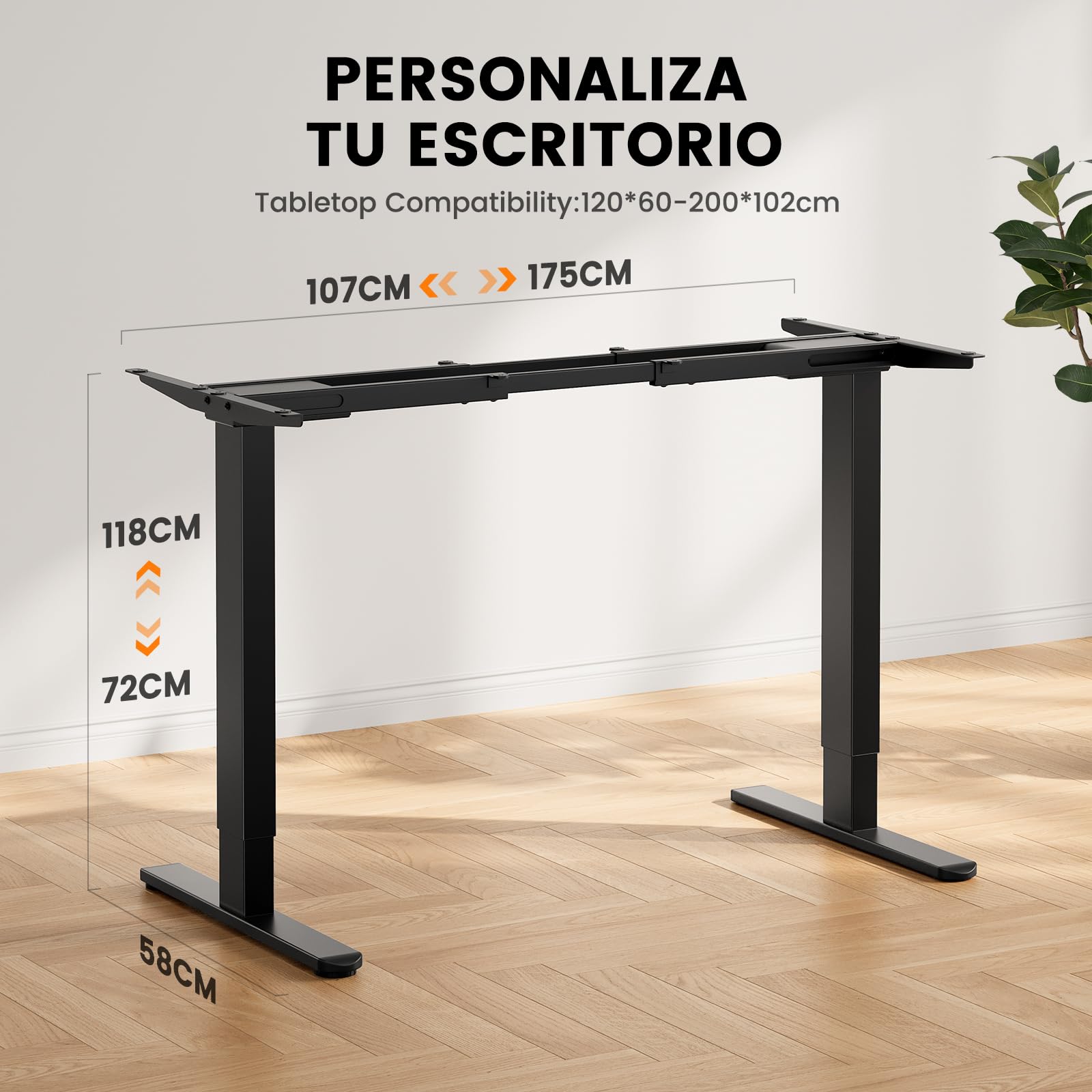 ErGear Escritorio Elevable, Marco con Patas Eléctricas de Ajuste de Altura Dual Motor, Mesa Escritorio Elevable con 4 Controles de Memoria para Oficina en Casa, Soporta hasta 120 kg (Negro)