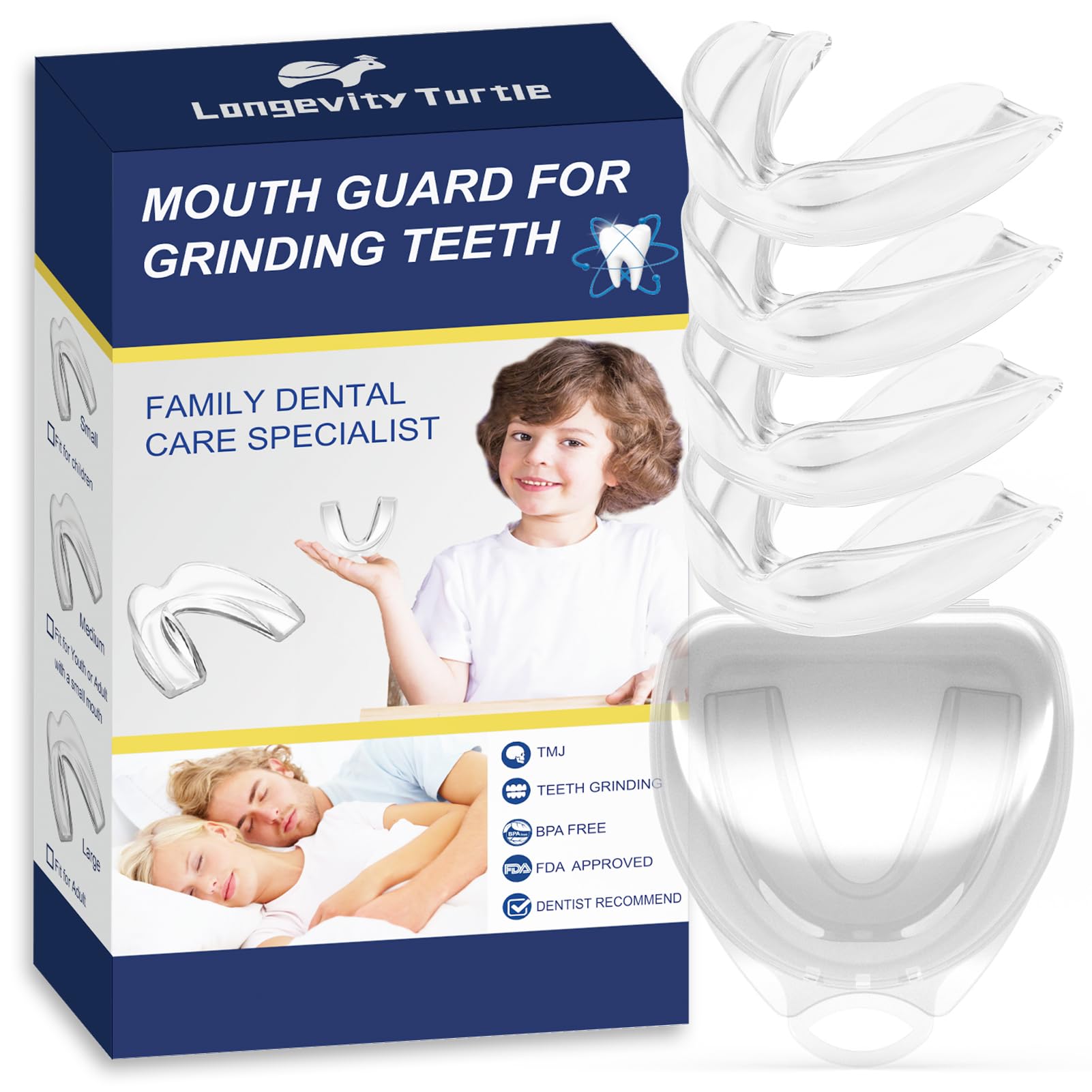 EasterCare Kids(5-10 years old) Mouthguard for Teeth Grinding, Pack of 4 Bite Guards + Dental Guard Case, Eliminate Clenching Bruxism at Night, Teeth Whitening Tray & Sports,Moldable Guards