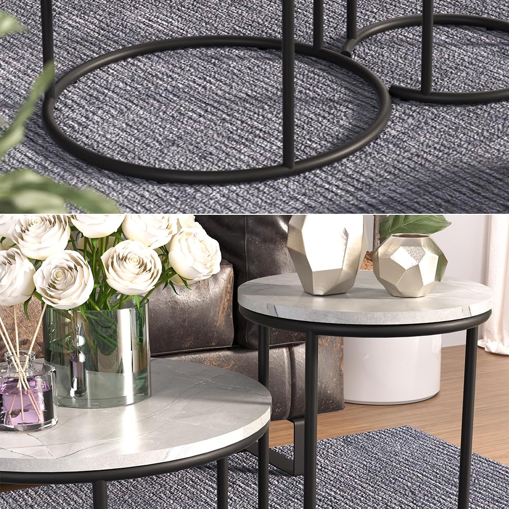 Vicco Set di tavolini da salotto Ottawa, Marmo bianco, 55 x 55 cm 2 parti, per un utilizzo flessibile come tavolini d’appoggio e tavolini laterali