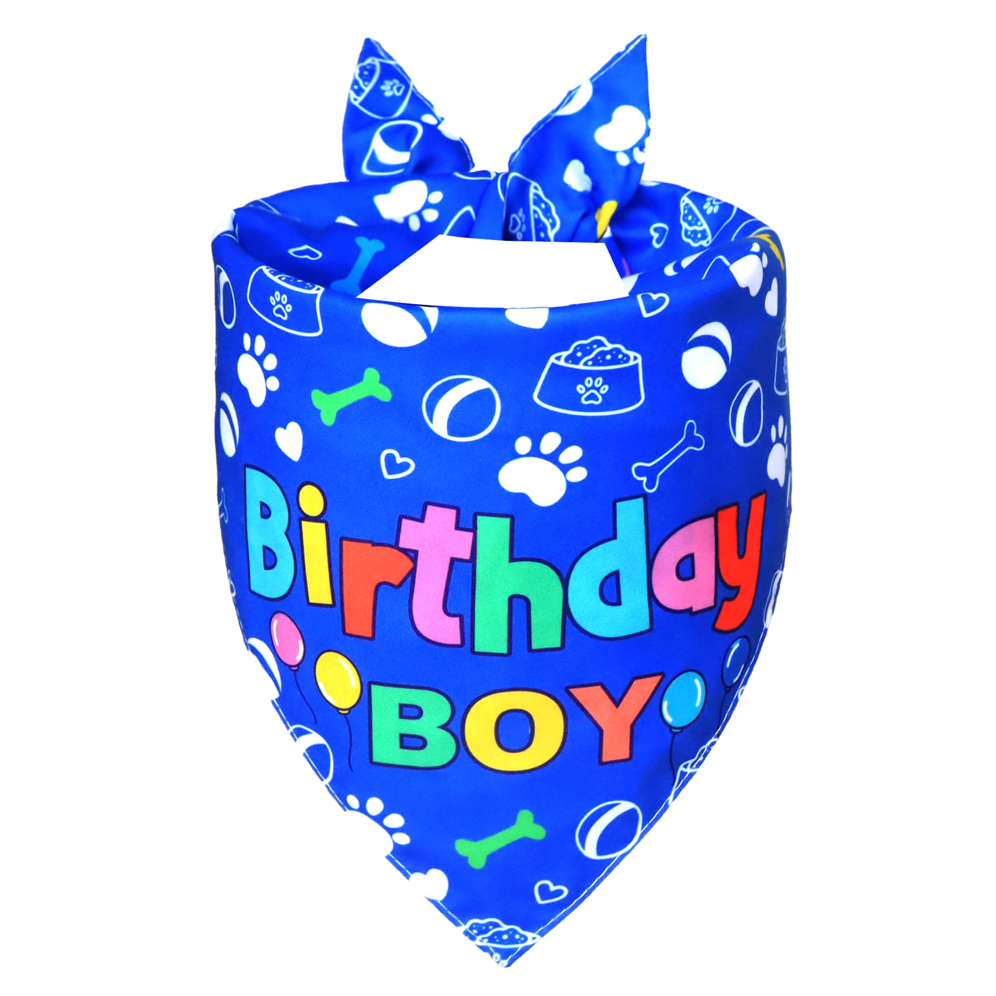 WoffBow Dog Birthday Boy Bandana for Medium Dogs, Reversible Blue Scarf