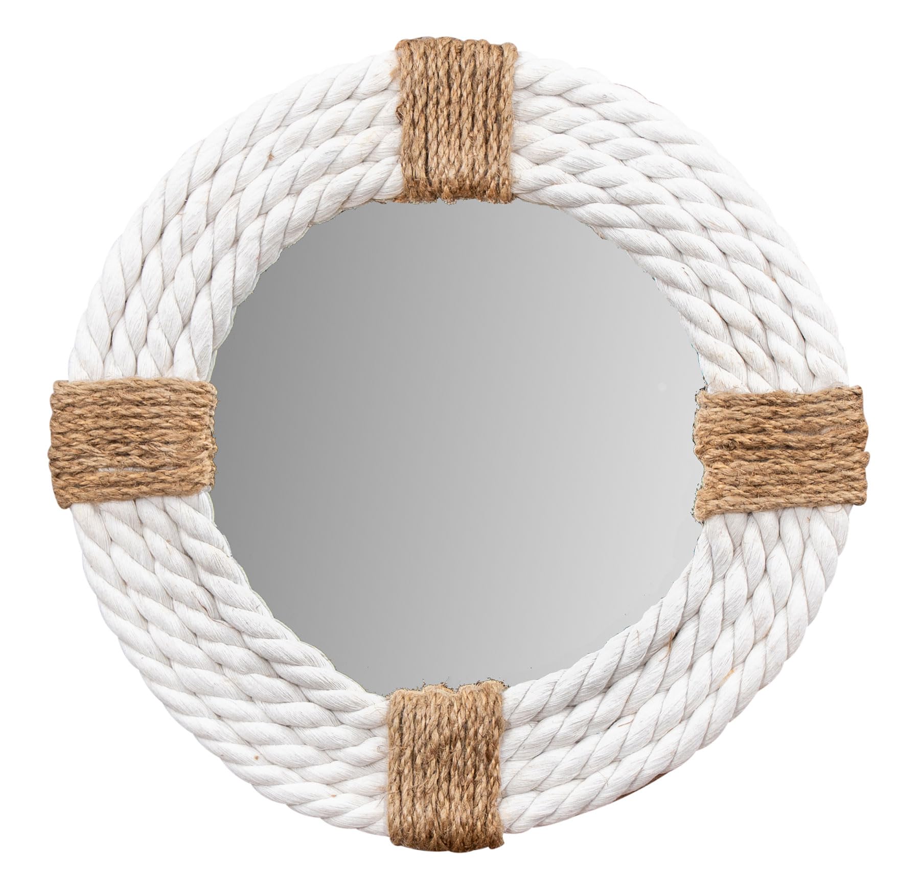 Espejo redondo de 30 cm de diámetro, color blanco, cuerda de yute marítimo, espejo de pared, decoración de pared, estilo bohemio