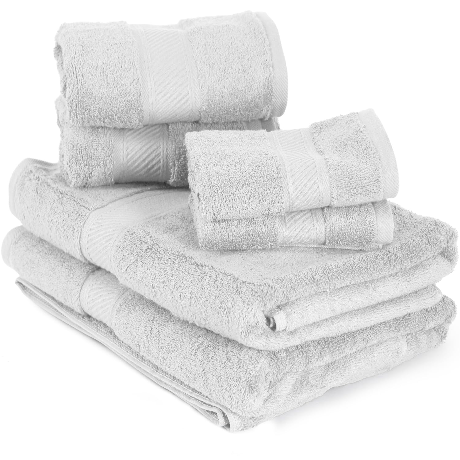 TAKTICK 6-teiliges Luxus-Handtuch-Set aus 100% Baumwolle für Badezimmer – weiche und sehr saugfähige Viskose-Streifen-Handtücher für den täglichen Gebrauch, 2 Badetücher, 2 Handtücher und 2