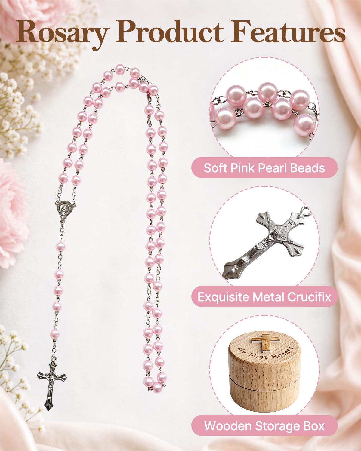 Baptism Gifts for Girls, My First Rosary and Keepsake Box, Catholic Pink Rosary Baptism Gifts, First Communion & Baby Dedication Gifts for Newborn Baby Girls image 3