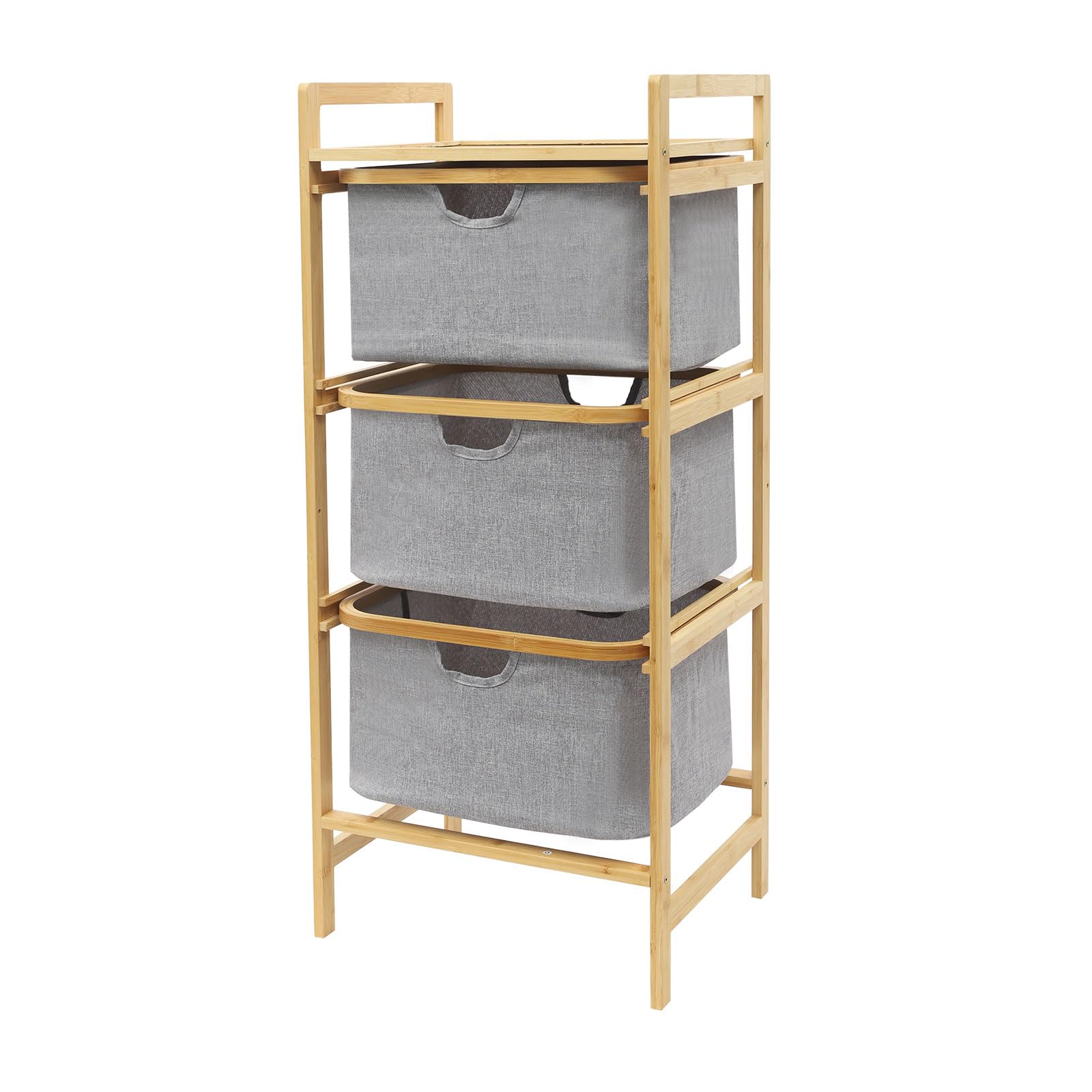 3-Stufiger Wäschekorb Grau Wäschesammler Fächer Wäschesortierer Wäschetonne Wäsche Sortiersystem Schmutzwäschebehälter Wäschetrenner Wäschekorb Organizer 44x33x96 cm, Sortierfunktion, Standregal