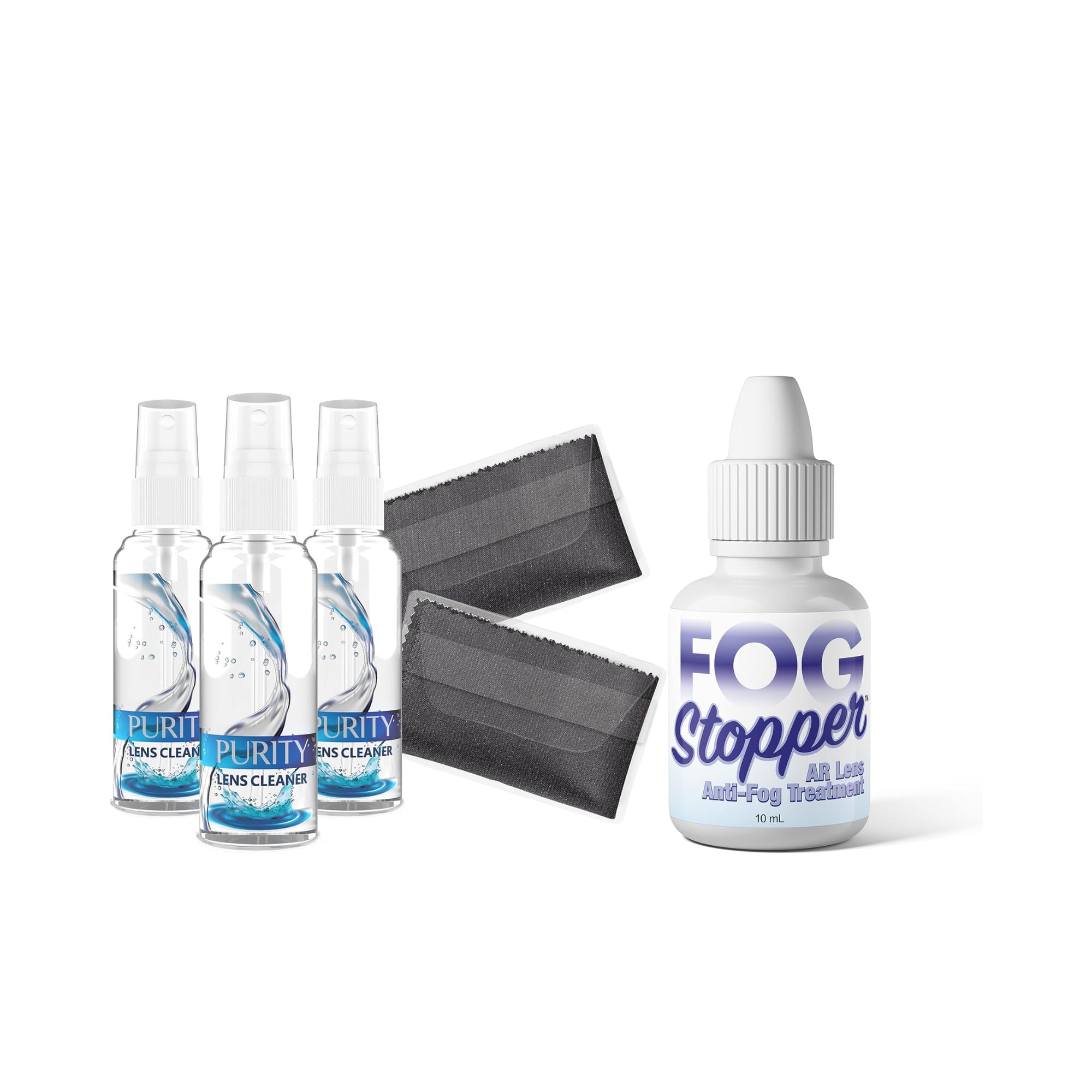Purity Eyeglass Lens Cleaner Kit - 3 x 1oz Travel Size Lens Cleaner Spray Bottle and Fog Stopper