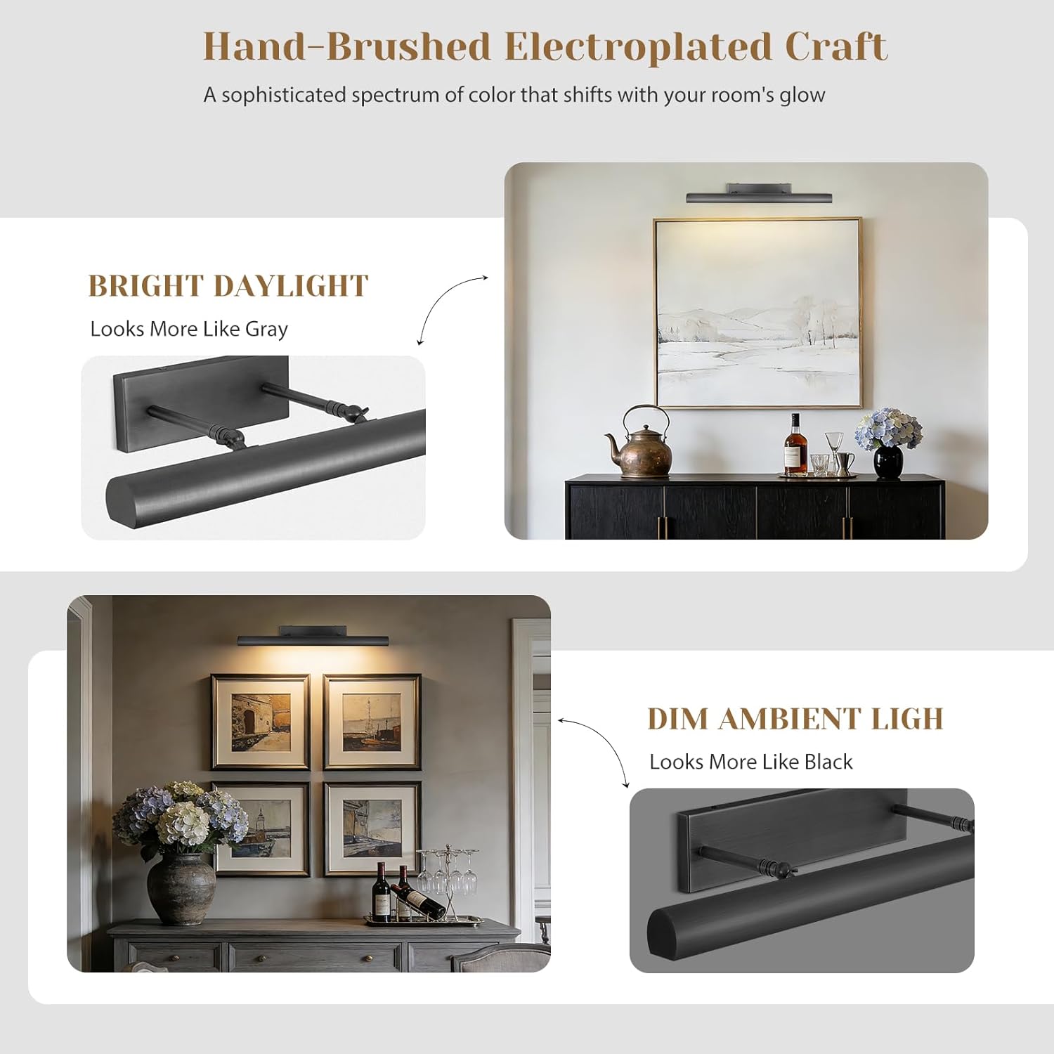 18'' Bronze Picture Light Hardwired, 3-Light Dimmable Art Light for Wall Paintings 2700K, 270° Rotatable Gallery Picture Frame Lighting Fixture for Entryway, Living Room, Hallway, Also Vanity Use