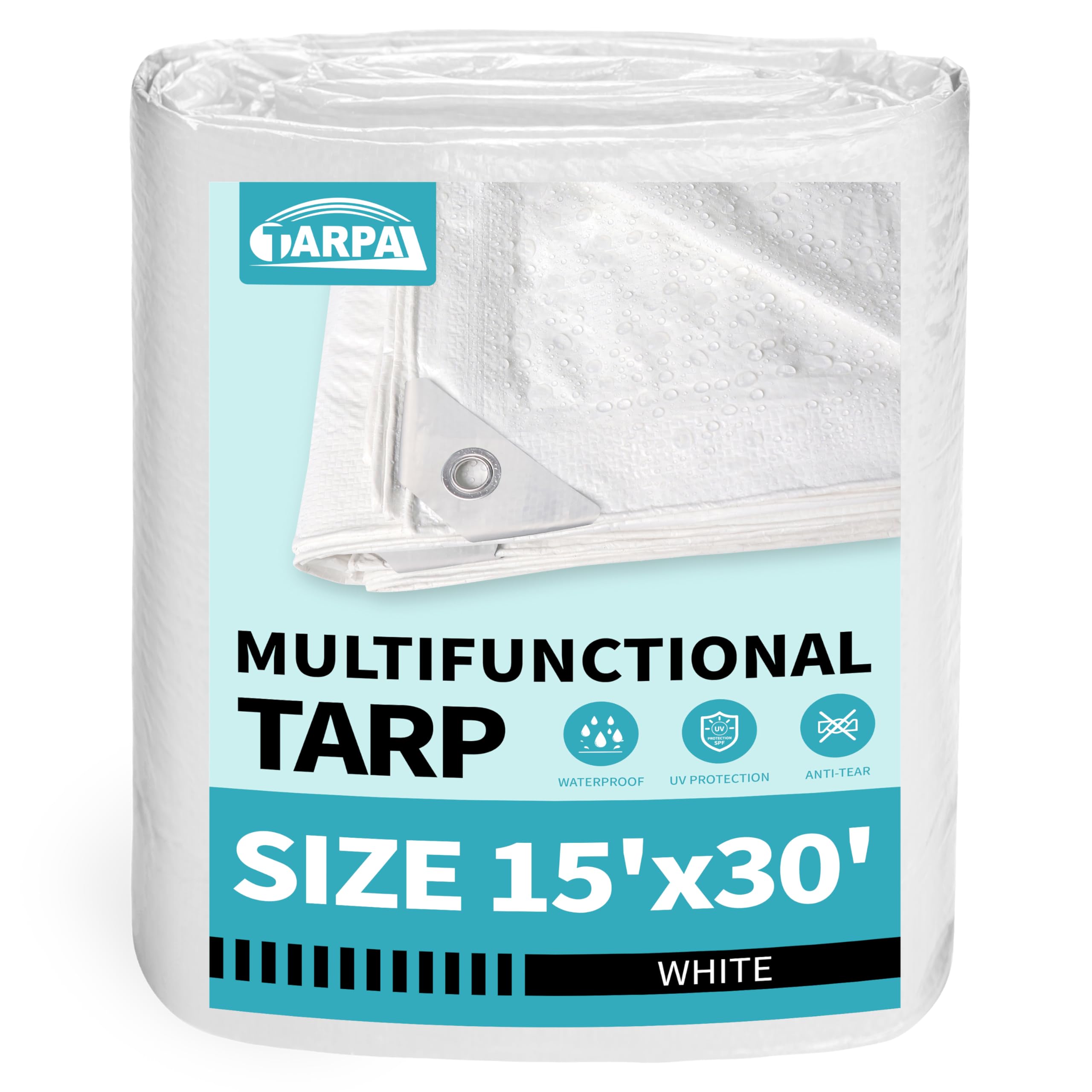 TARPAL 15x30 Feet White Tarp Waterproof Multipurpose Protective Cover All Purpose Outdoor Poly Tarps Cover for Swimming Pool, Boat, car, Camping, firewood,Outdoor Furniture, Roof Waterproofing — image 1