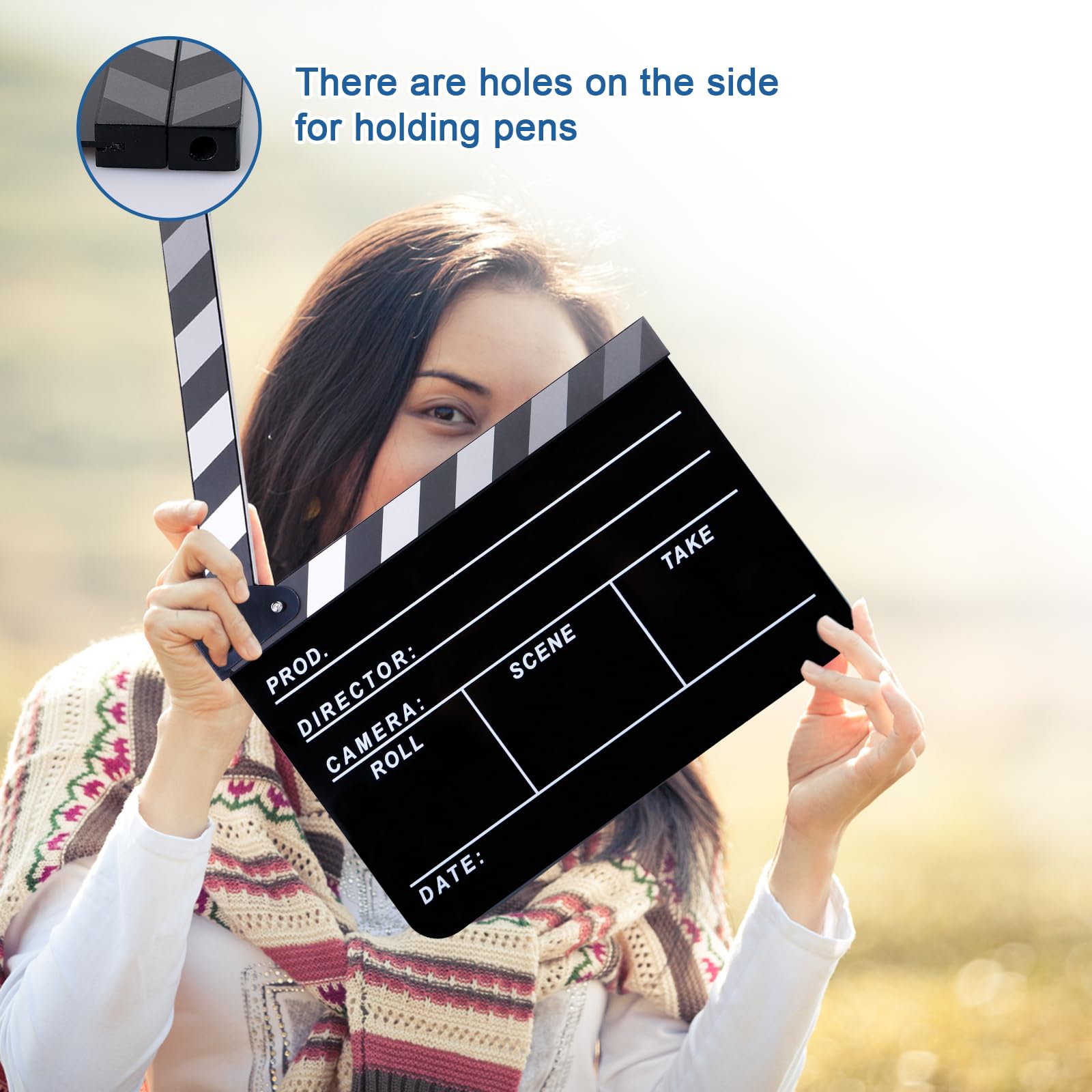 Clapet de cinéma en acrylique avec gomme magnétique pour tableau noir et stylos personnalisés et clé hexagonale, pour accessoires de photographie, série TV - 30 x 24 cm