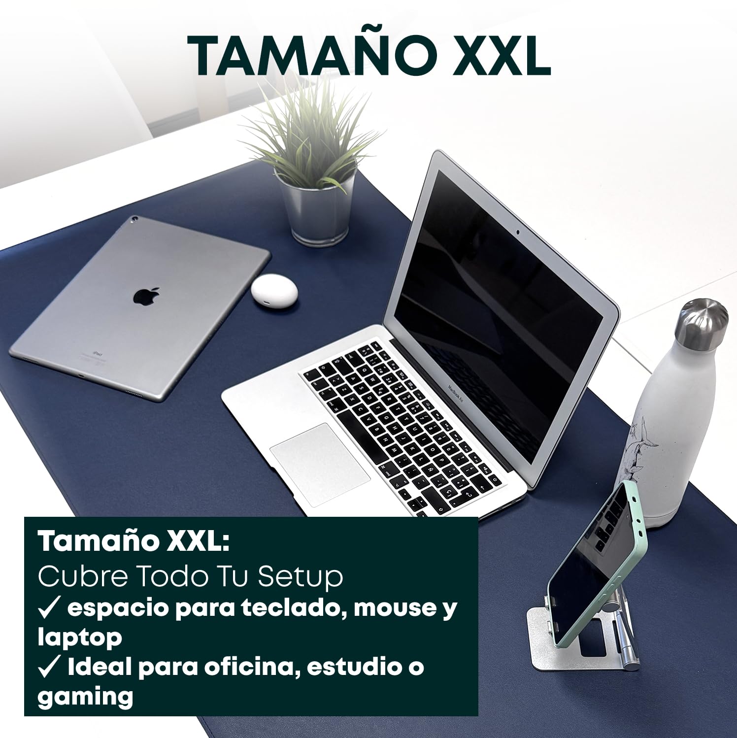 Alfombrilla de Escritorio XXL Impermeable y Antideslizante - Protege tu Mesa y Mejora la Comodidad - Superficie Suave para Teclado y Ratón - Corcho Natural - 120x60 cm - Azul marino
