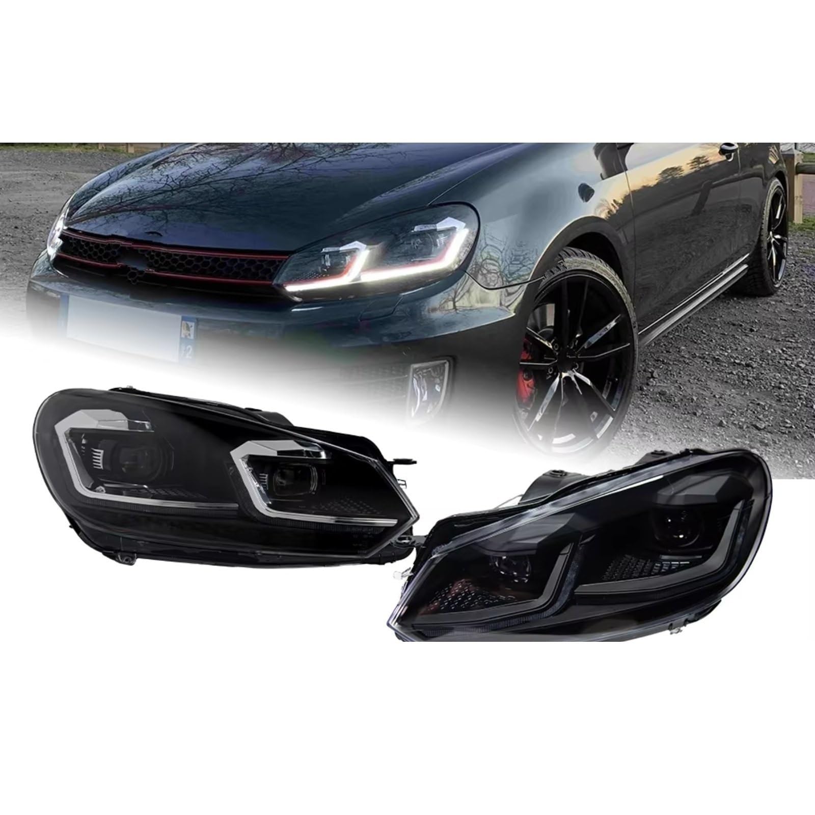 Fari Anteriori Auto Per Per Golf6 Per Golf 6 MK6 Fari 2009-2012 R20 Per GTI Fari Per DRL Proiettore Lente Luci Auto Luci Fendinebbia(Sliver,RHD)