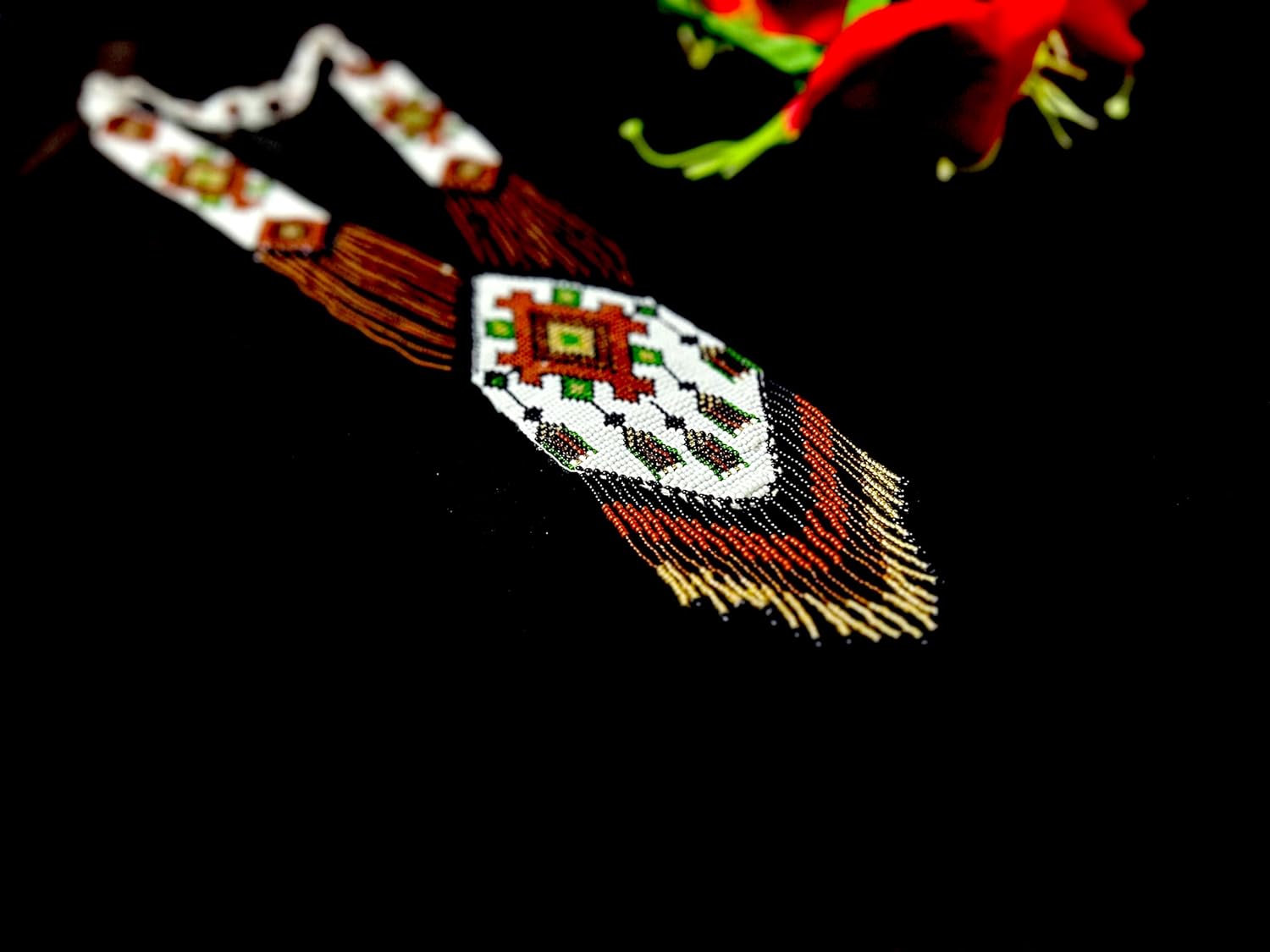 Long Beaded Necklace – Boho Native Handmade Seed Bead Tassel Necklace, Bohemian Large Statement Beaded Necklace for Women - Image 5