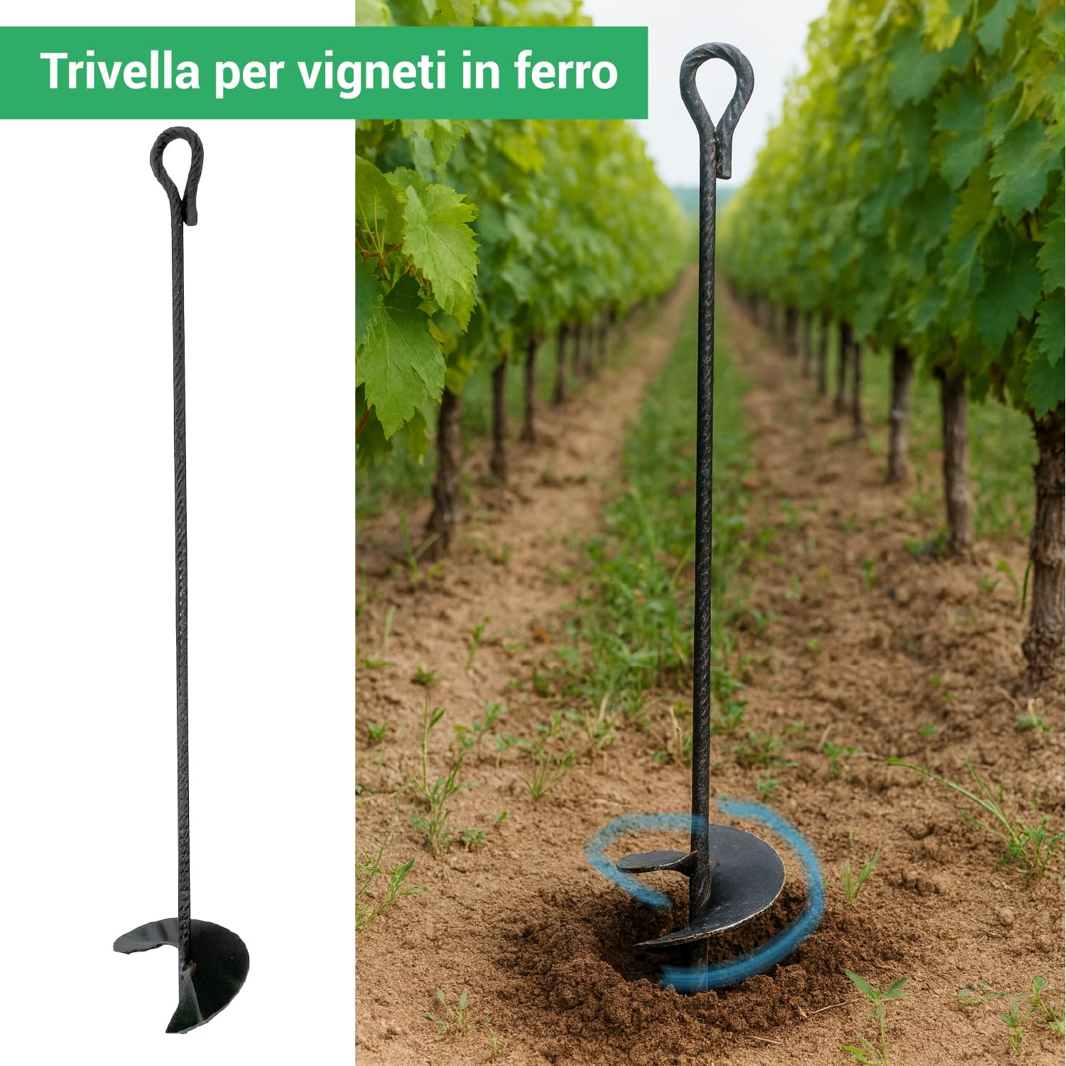 Crisalide® – Trivella in Ferro per Vigneti e Ancoraggi Tirafili | Lunghezza 90 cm | Pala Ø 15 cm | Ideale per Terreni Agricoli, Orti e Giardinaggio