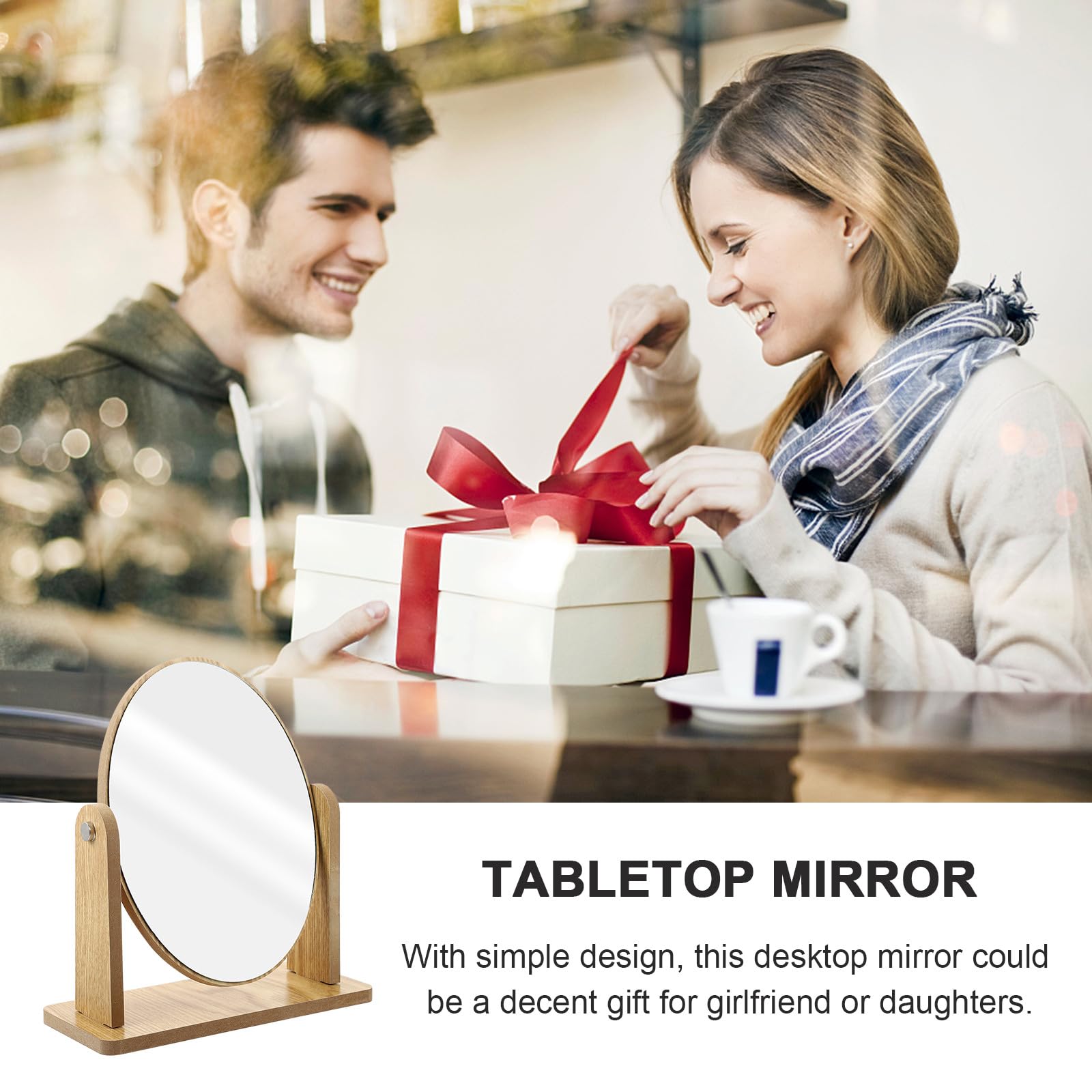 Specchio per Trucco in Legno da Tavolo Salvaspazio Supporto Girevole, Design Moderno e Stile Semplice per Vanità e Camere da Letto