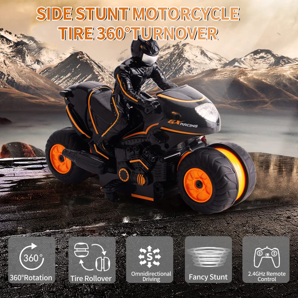 RC Motocicleta Electrico 2.4GHz Teledirigido Moto Juguete Coche Mini, Todoterreno Alta Velocidad 360°Rotación Deriva, Juguete Regalo para Niños Principiantes de 6 a 12 Años