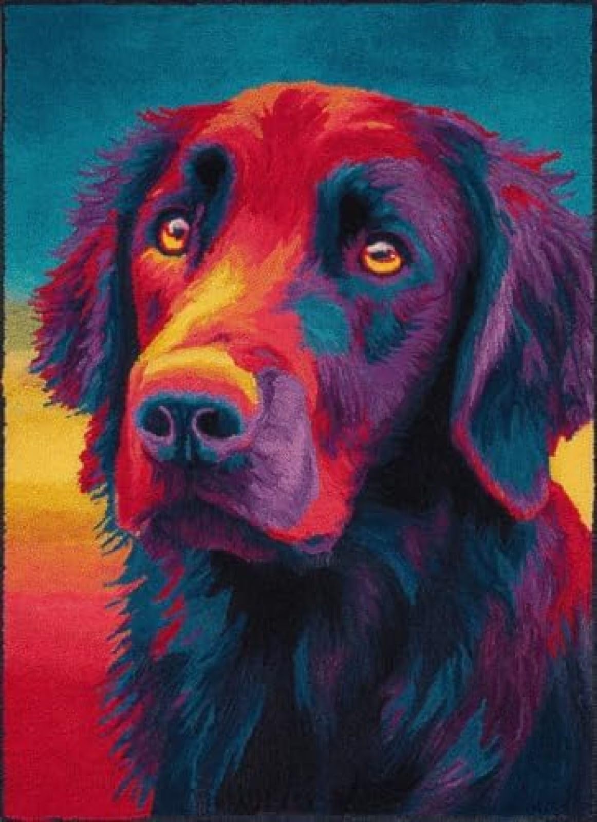 XDEGHUANGSS Latch Hook Rug Kit Flat-Coated Retriever Cushion Cover DIY Craft Set Pre-Printed Mat 38x52cm for Home Decor