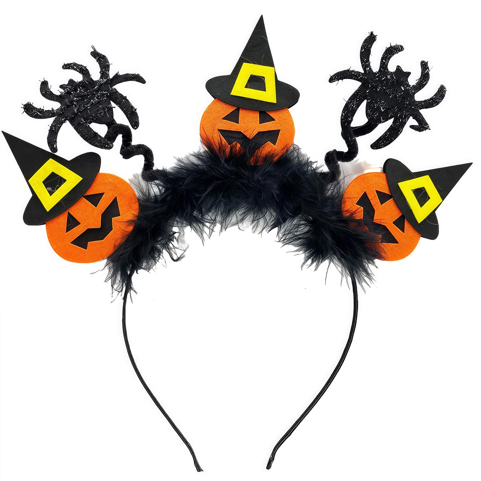 Flankor Halloween Headband Pumpkin Headband Glitter Spider Pumpkin Hair Band for Halloween Party Costume Headwear Hair Accessories