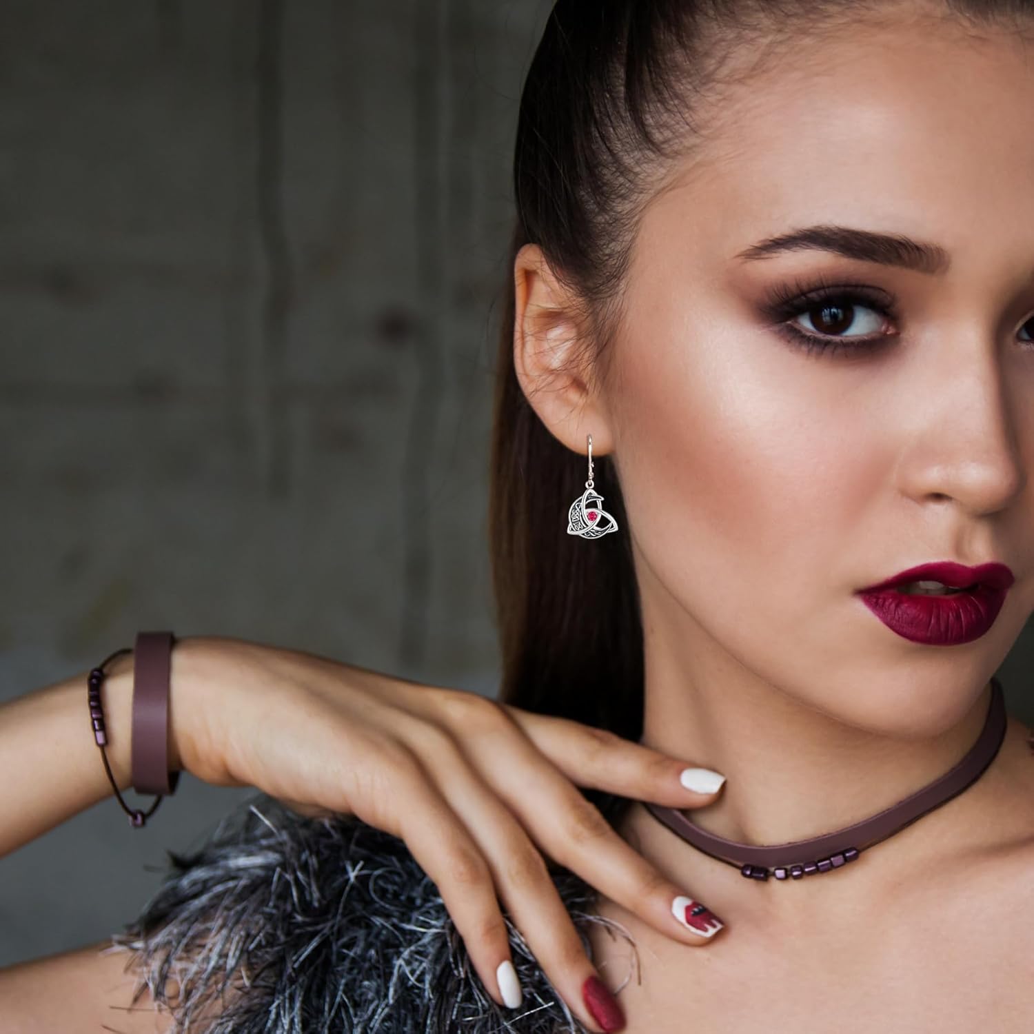 Trinity Celtic Knot Moon Leverback Earrings for Womens, 925 Sterling Silver Dangle Drop Round Gemstone Earrings, Irish Celtic Jewelry for Women