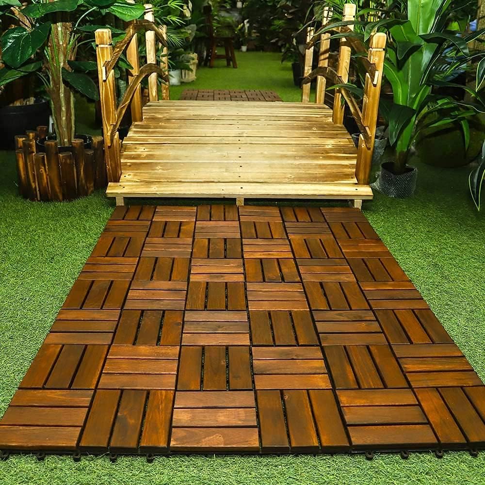 Makeup Toy Wooden Garden Floor Tile Wood Deking Tiles Diy Tiles Hardwood Flooring Deck Garden Floor Interlocking Flooring Outdoor Tiles Office Tiles Home Floor Tiles Patio Tiles (Pack of 10 Pieces)