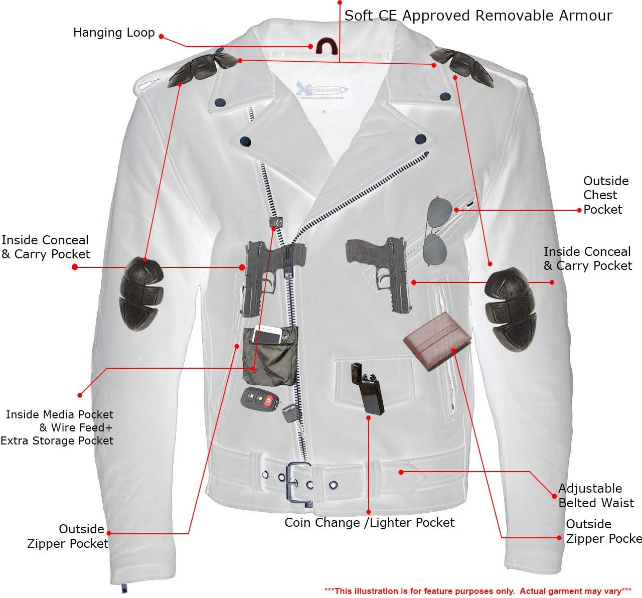 Xelement B7108 Men's 'Eazy' Flat Black Leather Jacket with Protective X-Armor - X-Large