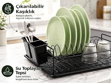 Alper Bathroom Lifetime Stainless Black Dishwasher Dish Strainer Single Layer Plate Holder Thermo Plastic Coating
