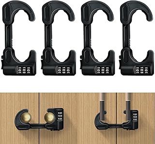 4 PACK Cabinet Locks Baby Proofing Child Proof Cabinet Lock with Combination Sliding Cabinet Door Locks Adjustable U Shaped Drawers Cupboard Locks Baby Safety Cabinet Latches for Knob Handle (Black)