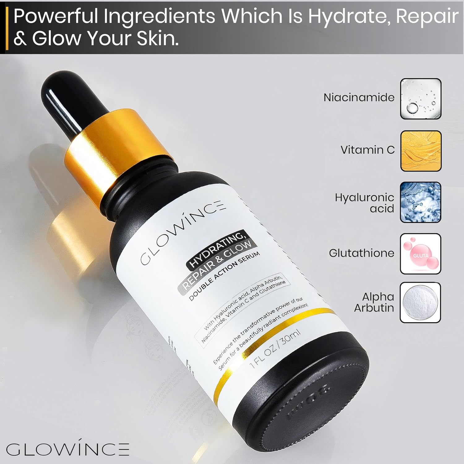 Hydrating Repair & Glow Face Serum with 10% Niacinamide + 5% Vitamin C (MAP), 1.5% HA & Glutathione – Brightening & Dark Spot Corrector – targets hyperpigmentation – Antioxidant-Rich – 30ml - Image 3