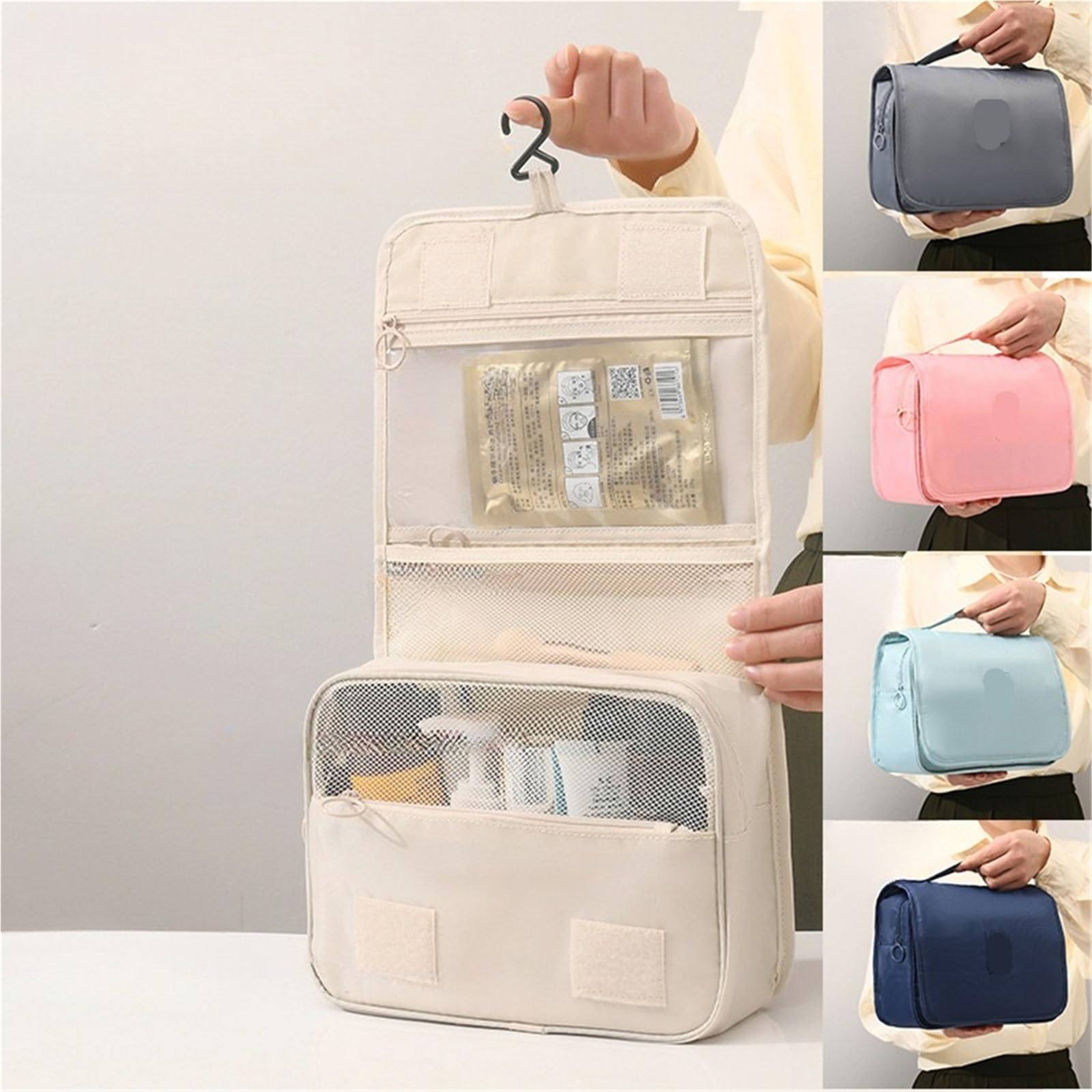 1 pz borsa da toilette appesa for viaggi d'affari portatile for il trucco for la cura della pelle di grande Per Viaggi(Beige)