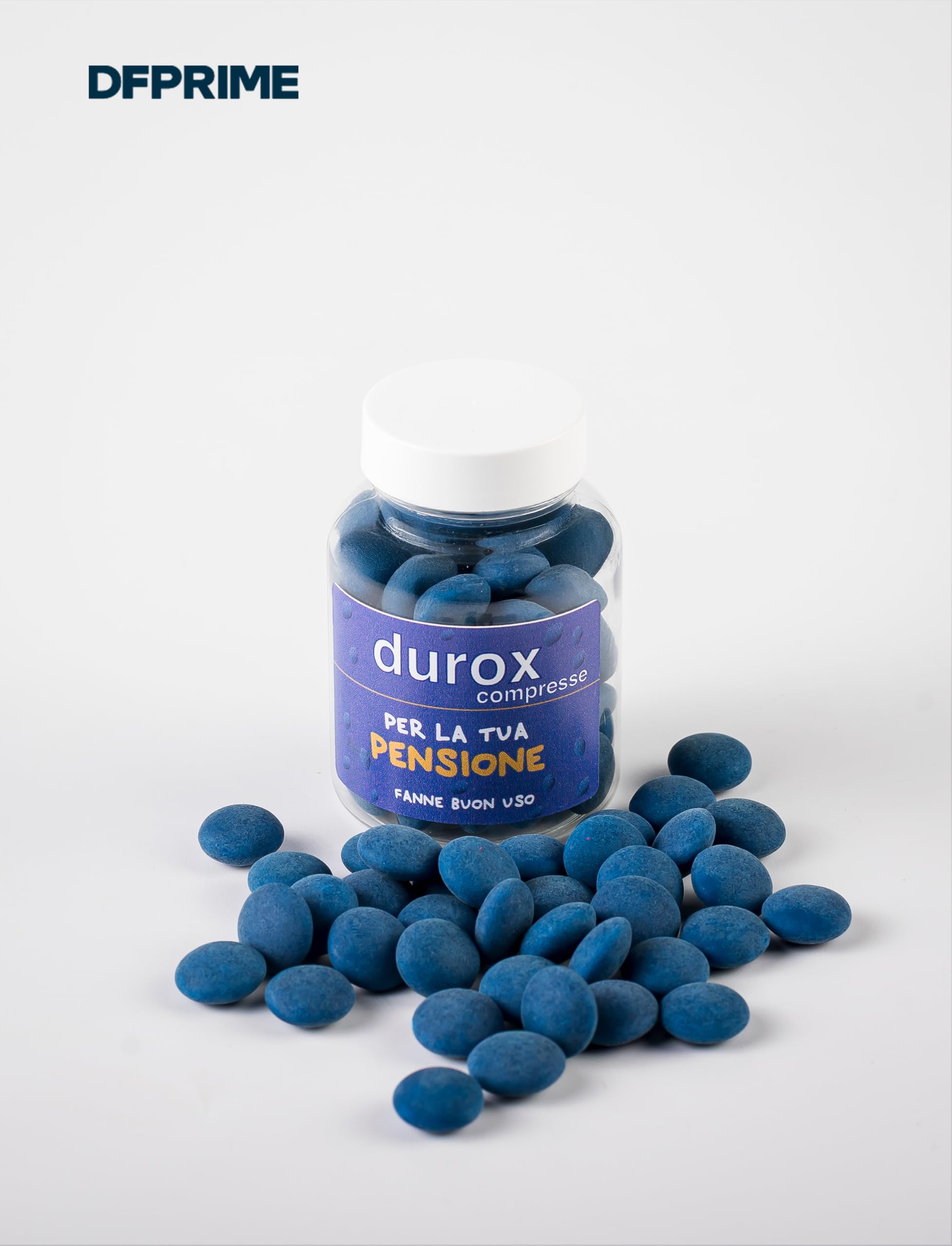 DUROX PENSIONE Compresse Blu – Scherzo Wiagras per Pensione Uomo – Idea Regalo Divertente per Neo Pensionati – Confetti al Cioccolato – Gadget Ironico – PER LA TUA PENSIONE – Fanne Buon Uso