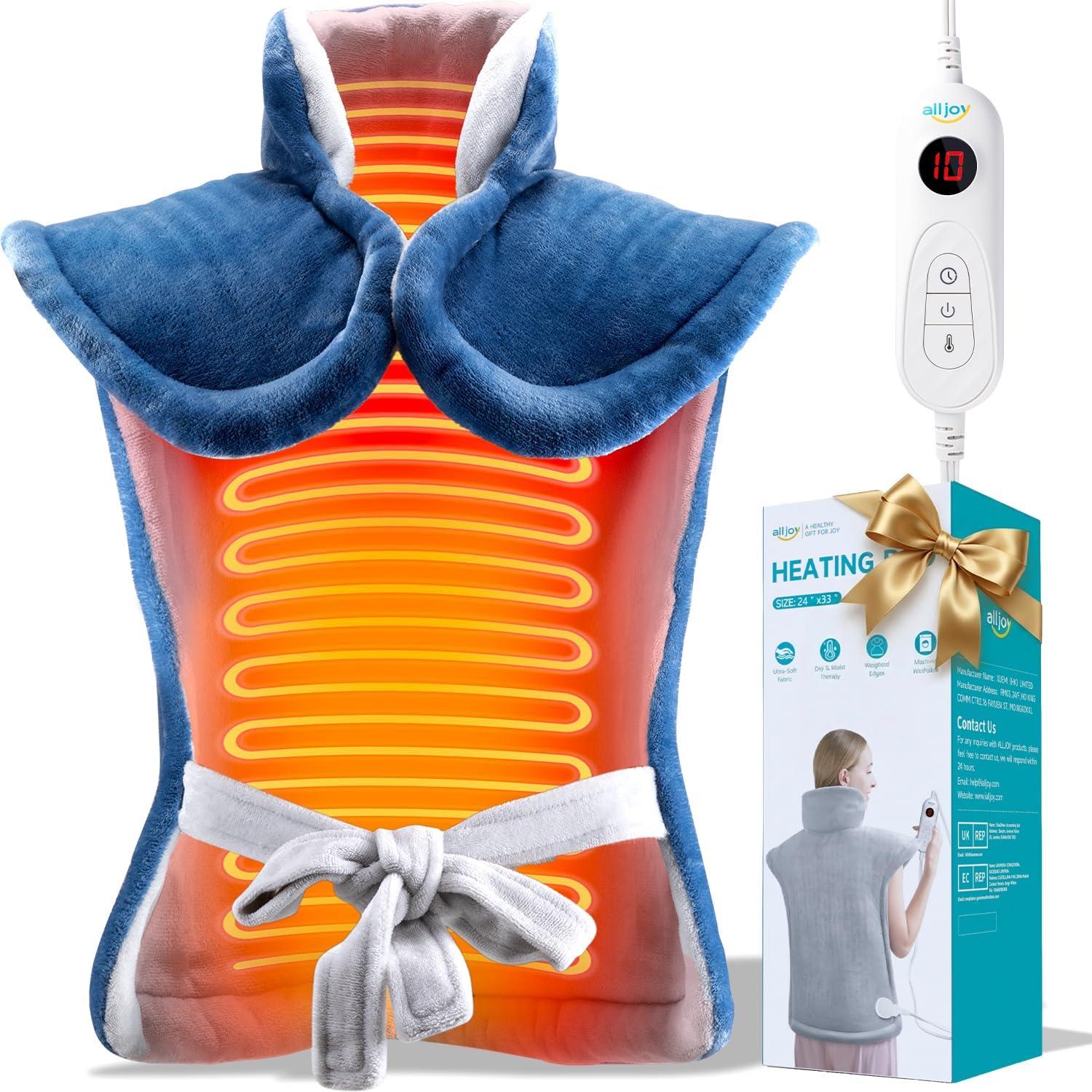 ALLJOY Heating Pad for Back, 24"x33" Weighted Heating Pads for Neck and Shoulder, Gifts for Women Men, Back Heating Pads Fast-Heating with 10 Heat Settings, 4 Timing Setting