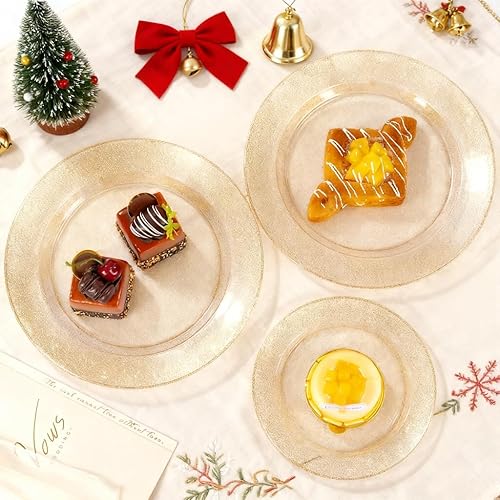 Vista 21 de WDF - Vajilla desechable de plástico para fiesta de boda, Dorado