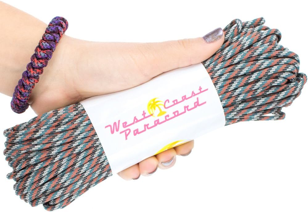 West Coast Paracord 7-Strand 550lb Break Strength-Guaranteed US Made Type III Cord - Over 30 Colors to Choose from - Available in 10, 25, 50, 100, 1000 ft