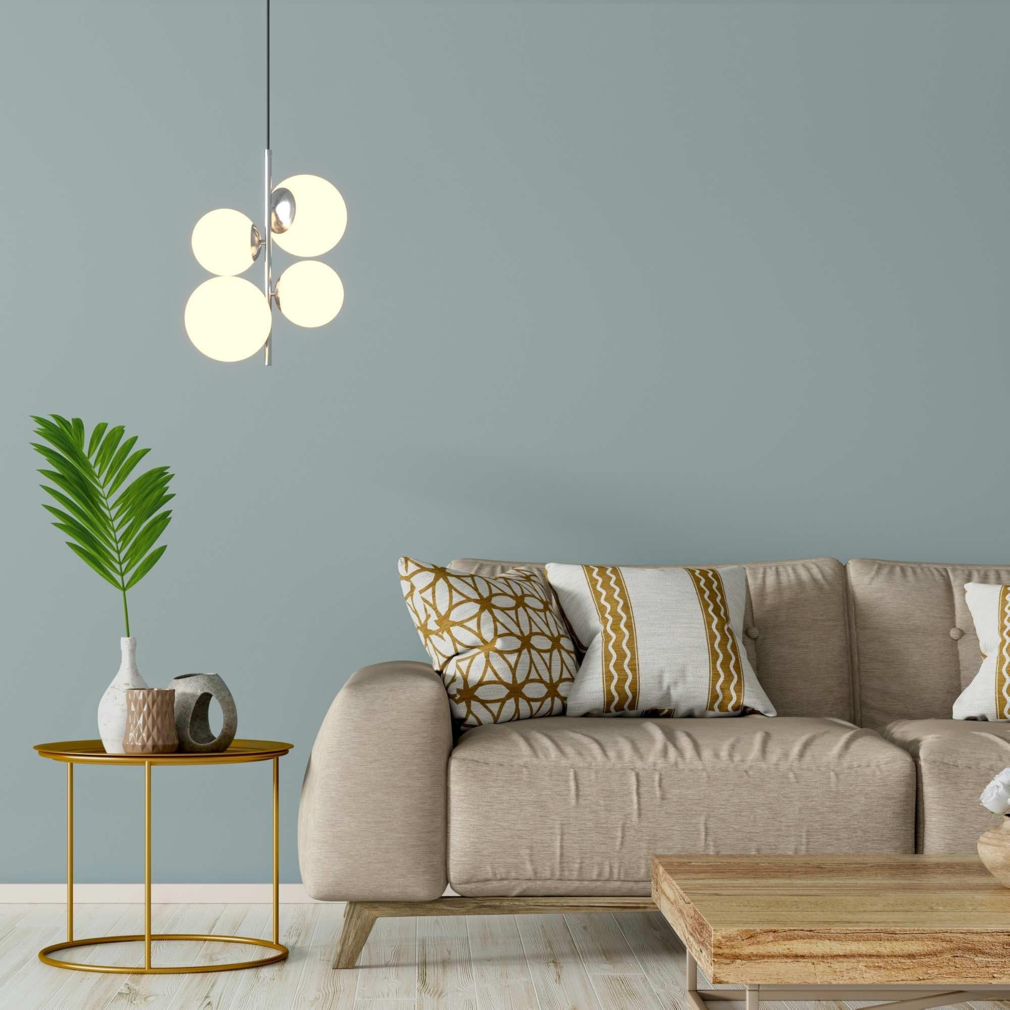 Lampada a sospensione da soffitto TANNA a 4 sfere, lampada moderna in vetro opalino e alluminio, attacco E27, Ø 15cm, altezza regolabile, per soggiorno, sala, cucina o camera da letto