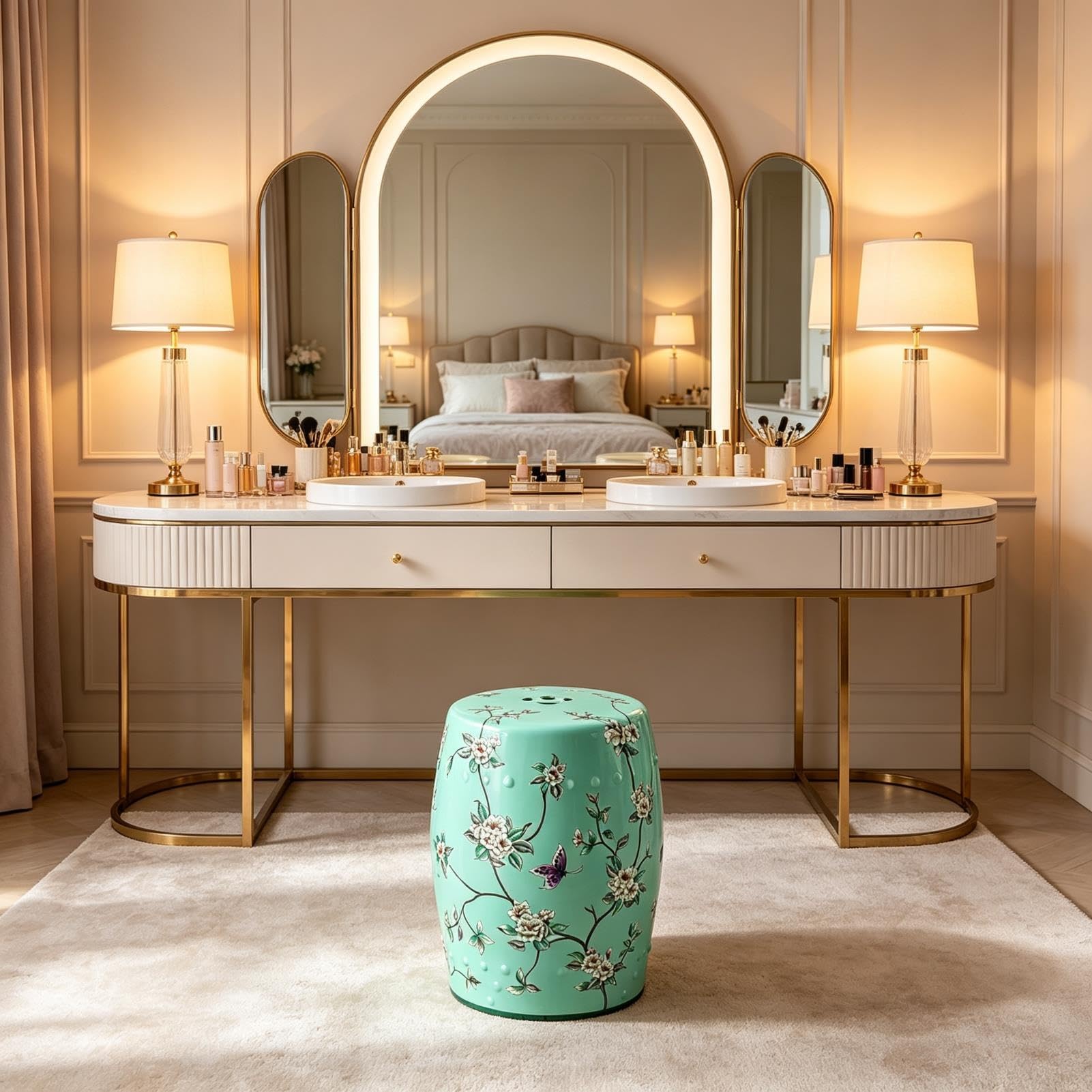 Ręcznie Malowany Ceramiczny Stołek Ogrodowy, Patio Na Świeżym Powietrzu I Dekoracje Wewnętrzne Chinoiserie Ceramiczny Stołek Do Perkusji Na Trawnik, Podwórko, Salon – Dekoracyjny Akcent(Green)
