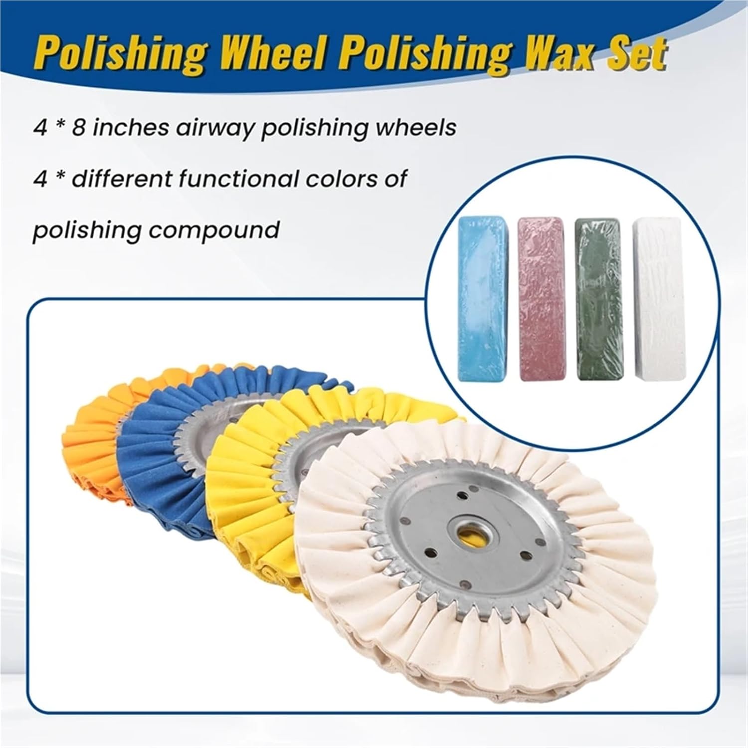 8Pcs 8Inch Airway Buffing Wheel Aluminum Wheel Polishing Kit Safe Flange in Diameter 5/8 Inch Arbor for Angle Grinder