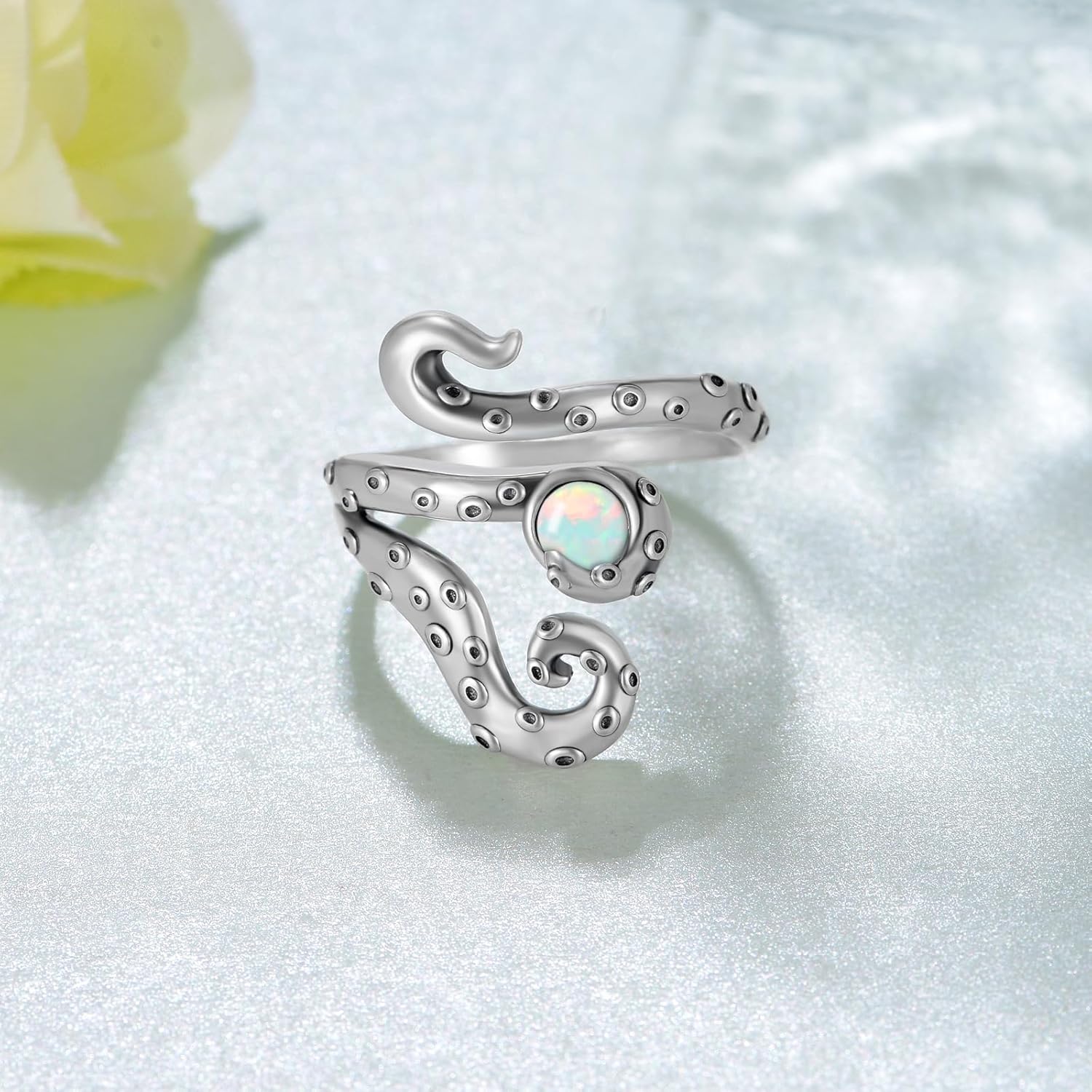 TYSO Octopus Ring 925 Sterling Silver Tentacle Ring Moonstone/Opal/Obsidian/turquoise Adjustable Ocean Rings Jewelry Gift for Women