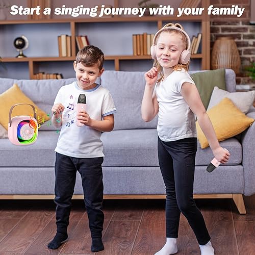 Miniatura 4 de Mini Karaoke Machine for Kids and Adults, Karaoke System Speaker with 2 Wireless Microphones and LED Dynamic Flash, Karaoke Machine for Girls Boys