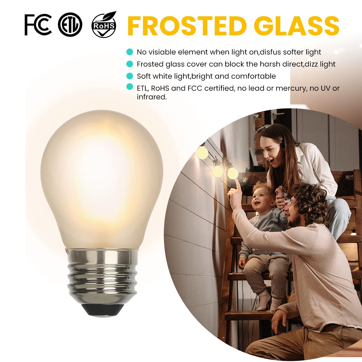 Vintage LED Edison Short Small Light Bulb 40W Dimmable E26 Globe 2700K Soft white Frosted 40 Watt Warm — view 3