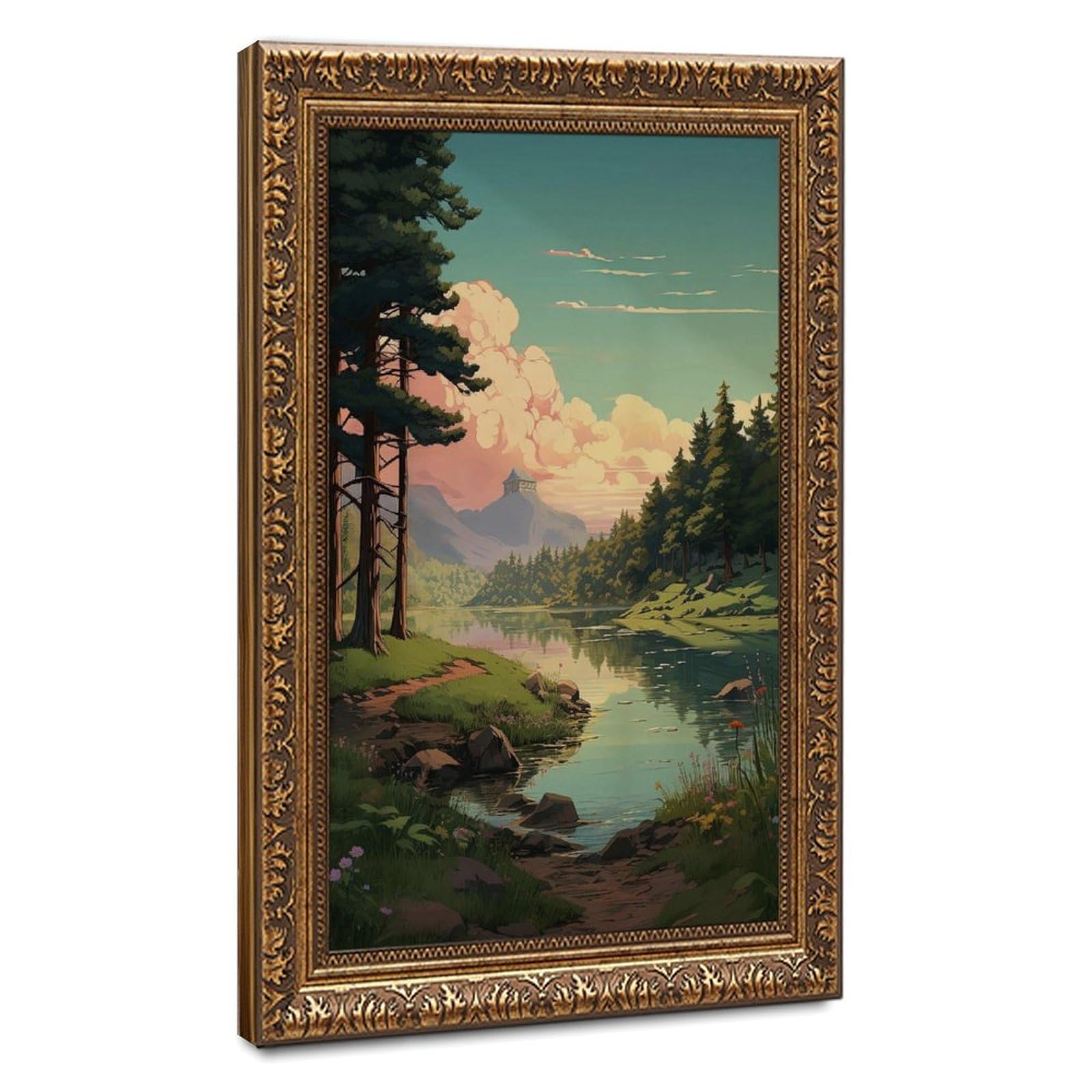 Bareronor Forest And Lake Scene Canvas Poster for Home Decor Gift